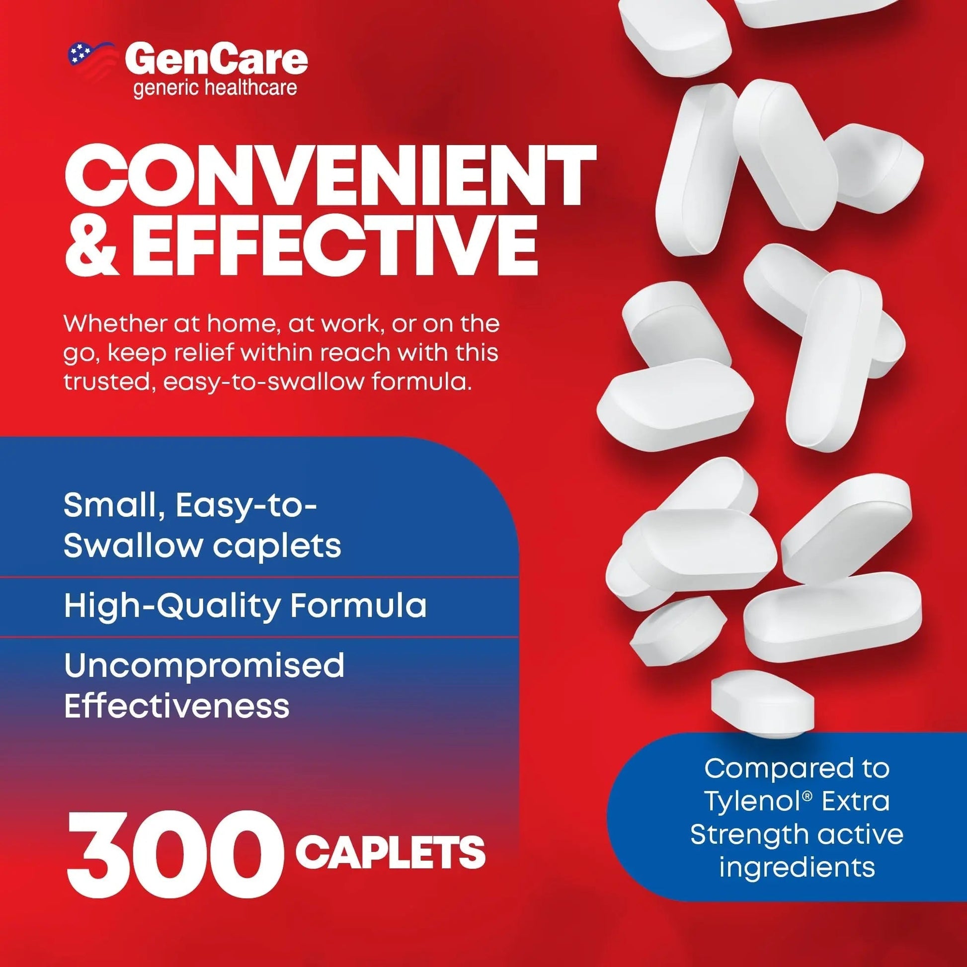 GenCare - Acetaminophen 500mg Extra Strength Pain Relief (300 Caplets) - Multi Symptom Pain Reliever for Headache, Sinus, Arthritis, Back Pain Muscle Ache, Toothache, Fever Reducer, Migraine GenCare Au supplements