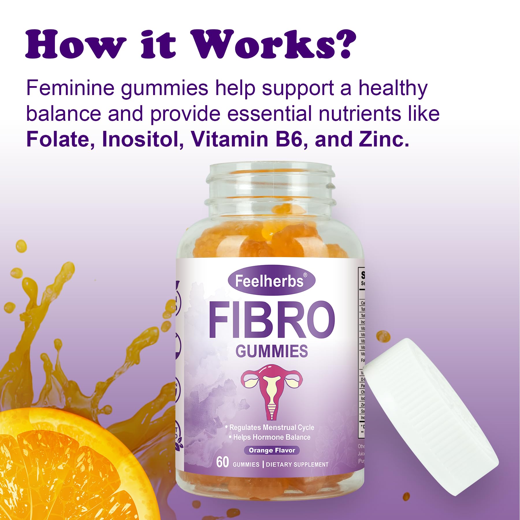 Fibro Gummies for Women Ovarian, Multivitamin Gummies for Hormone Balance, Ovarian Support Inositol Gummy with Vitamin A, E, and Minerals, 60 Count Feelherbs Au supplements