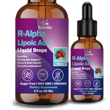 R Alpha Lipoic Acid 600mg Liquid Drops for Neuropathy, Advanced 11-in-1 Stabilized R-ALA Supplement w. Benfotiamine Acetyl L-Carnitine Vitamin C E for Antioxidant Nerve Brain Energy Health Non GMO Scibalia Au supplements