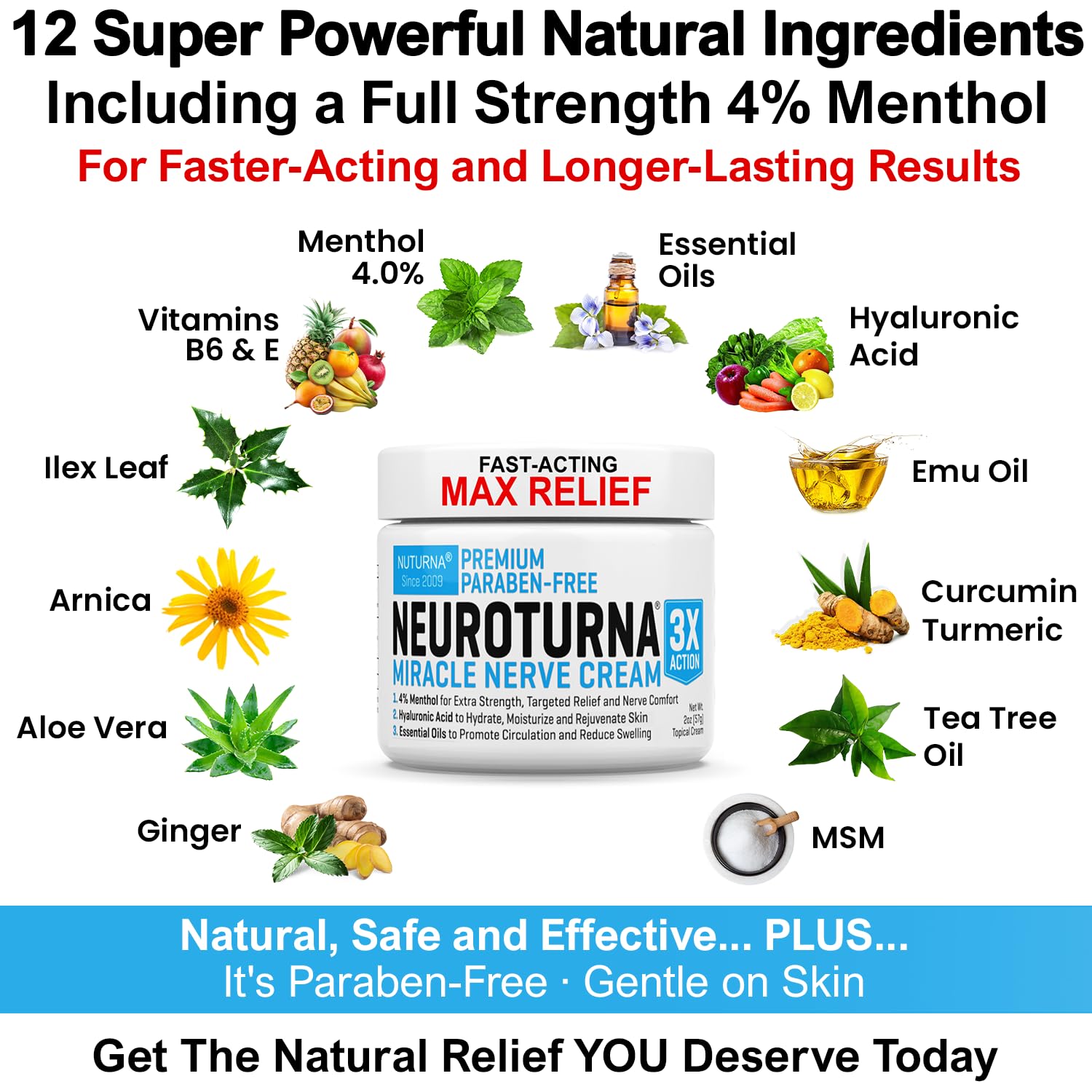 Neuropathy Nerve Relief Cream - Premium Nerve Cream 3X Action for Targeted Relief and Soothing Nerve Comfort - Maximum Strength with 4% Menthol, MSM for Feet Hands Legs Toes & Back - Extra Large 6 Oz Nuturna Au supplements