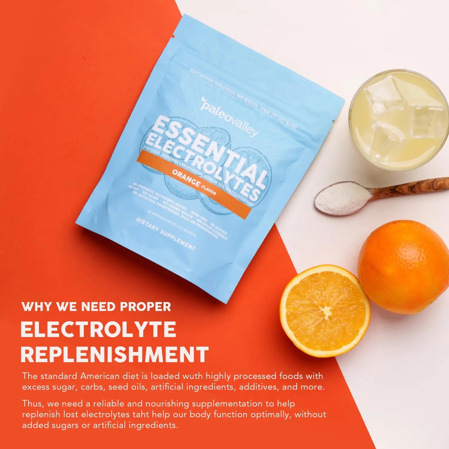 Paleovalley Essential Electrolytes Powder - Full Spectrum Orange Electrolyte Powder for Hydration, Energy and Muscle Recovery - No Sugar Added - 30 Servings Paleovalley Au supplements