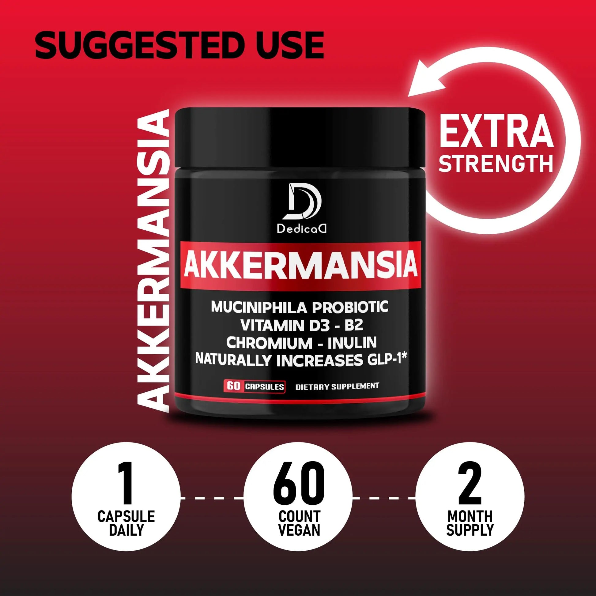 DEDICAD Akkermansia Probiotic for Increases GLP-1 - Contains Inulin, Bacillus Coagulans, Lactobacillus Acidophilus & Chromium - 60 Days Supply - 60 Capsules DEDICAD Au supplements