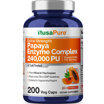 NusaPure Papaya Papain Enzyme Complex 240,000 PU - 200 Veggie Caps - Suitable for Vegetarian, Vegan Non-GMO NusaPure Au supplements