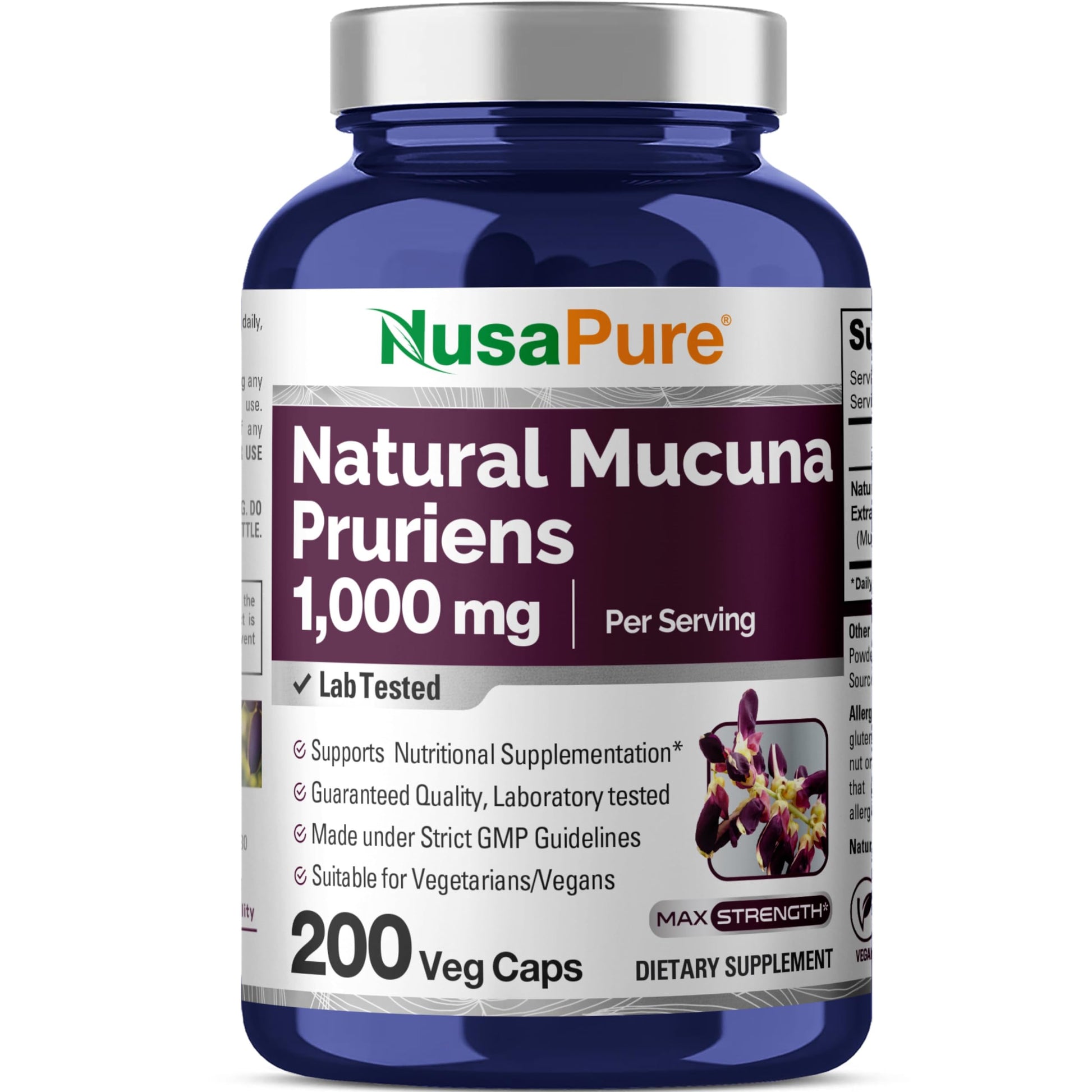 NusaPure Mucuna Pruriens 1000mg 200 Veggie Caps (Non-GMO, 100% Vegetarian, Vegan) NusaPure Au supplements