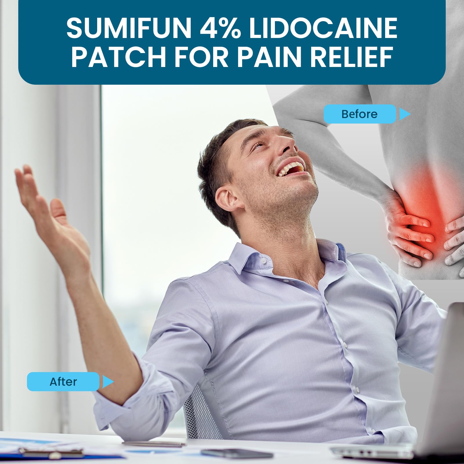 Sumifun 4% Lidocaine Patches, Long Lasting Plaster Patch for Knee, Shoulder, Muscle, Joints with Natural Ingredients, Extended Patch with Lidocaine (Large, Count, 18) Sumifun Au supplements