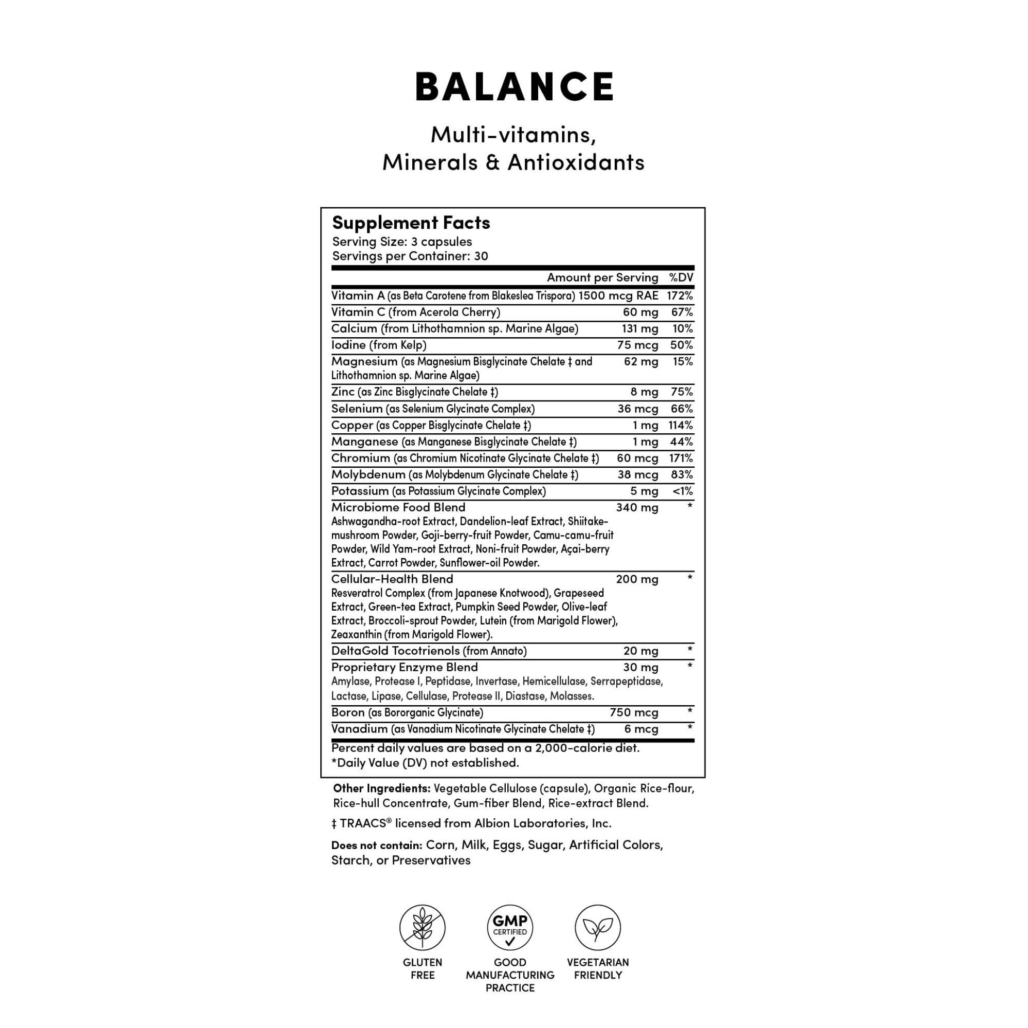 Tranont Balance | 90 Count | Multi-Mineral & Vitamin Capsules for Adults | Vitamin C, A, and E Magnesium, Zinc, Calcium, and Iodine | Boosts Immunity, Energy, and Digestion | Gluten Free, Vegetarian Tranont Au supplements
