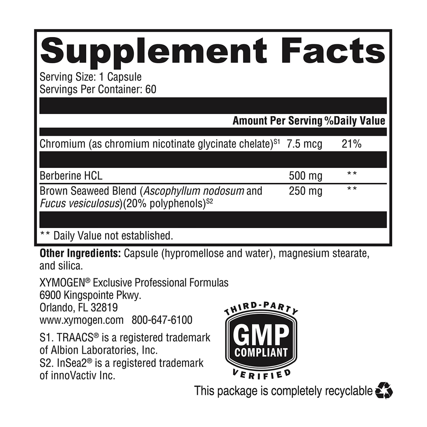 XYMOGEN Berberine with InSea2 - Blend of Polyphenols - Cellular Metabolic & Immune Support - Plant-Based, Gluten-Free & Non-GMO - 60 Capsules XYMOGEN Au supplements