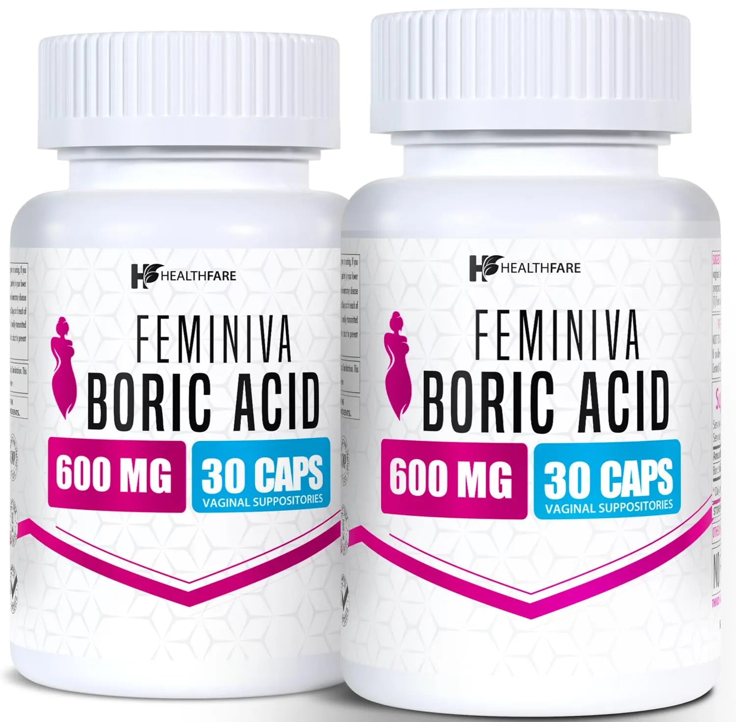 Healthfare Feminiva Boric Acid Suppositories | 2-Pack | 30 Vaginal Suppositories Each | 600mg | 100% Pure | Made in The USA Healthfare Au supplements