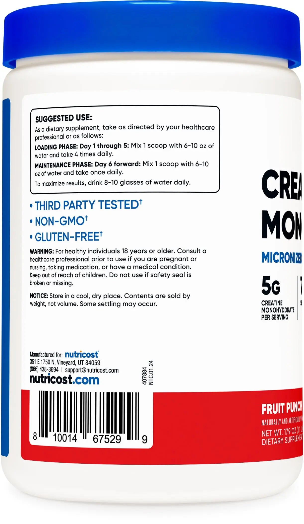 Nutricost Creatine Monohydrate Powder (Fruit Punch, 500 Gram) Nutricost Au supplements