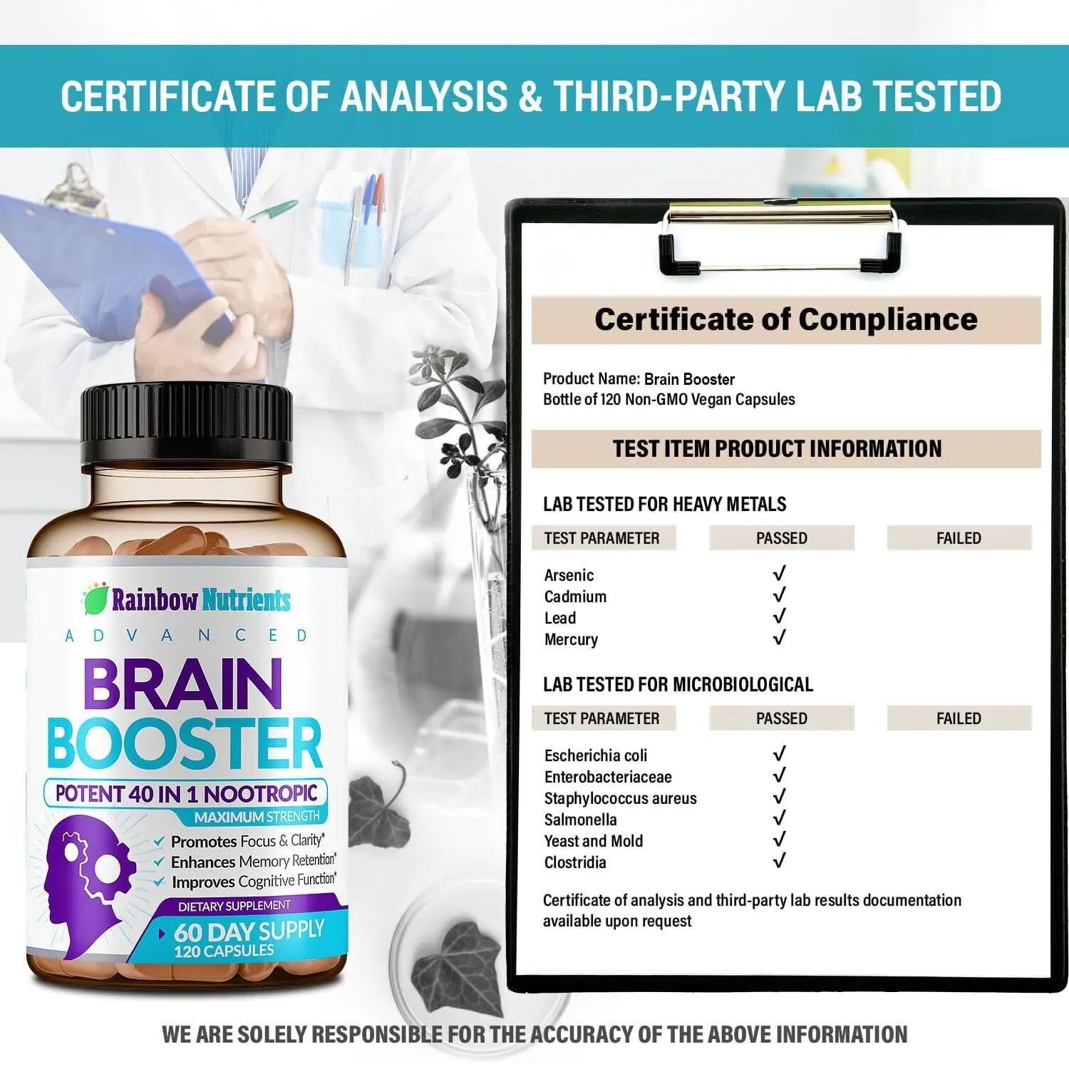 40-in-1 Brain Booster Supplements for Memory, Focus, Clarity, Energy, Performance Rainbow Nutrients, LLC Au supplements