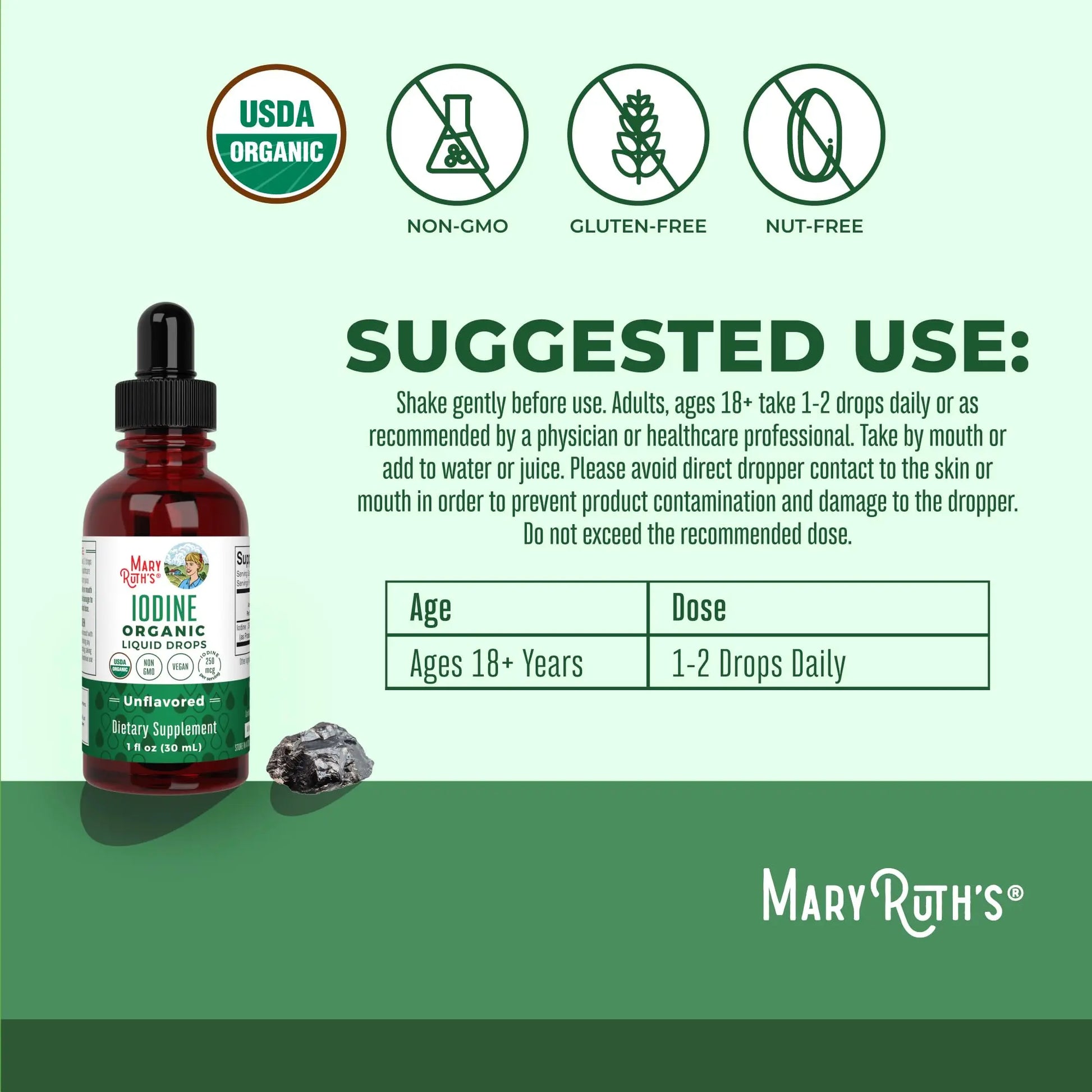 MaryRuth Organics Iodine Liquid Drops | Potassium Iodide | 1 Year Supply | 450 Servings | Thyroid Health | USDA Organic| MARYRUTH'S Au supplements