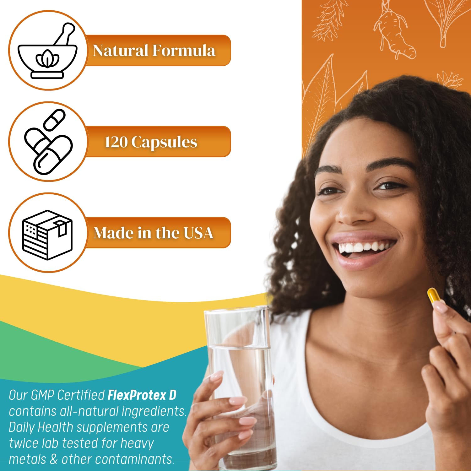 Daily Health, Flexprotex D 884mg Joint Muscle Support 120 Capsules Natural Herbal Turmeric Chondroitin Glucosamine Yucca Boswellia Hyaluronic Acid Ashwagandha D3 Magnesium (1 Month Supply) Daily Health Au supplements