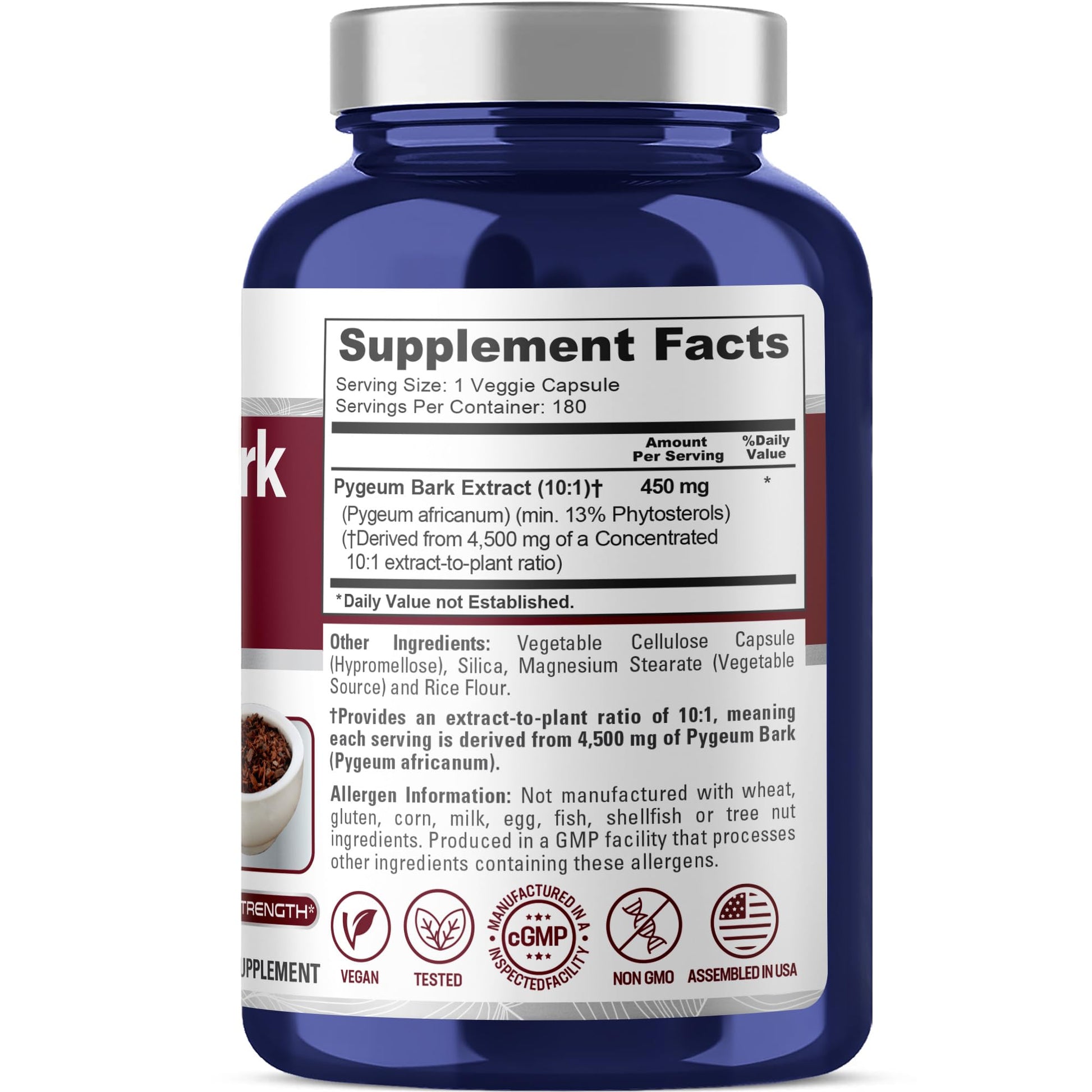NusaPure Pygeum Bark 10:1 Extract, 450 mg Equivalent to 4,500mg 180 Veggie Caps (Non-GMO, Vegan) NusaPure Au supplements