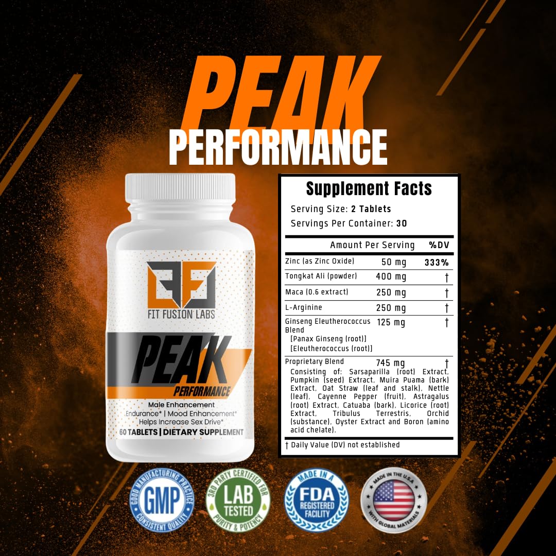 Fit Fusion Labs Peak Performance Natural Male Enhancement & Energy Booster – Tongkat Ali, Maca, Zinc & Ginseng – Supports Stamina, Strength & Recovery – 60 Tablets Fit Fusion Labs Au supplements