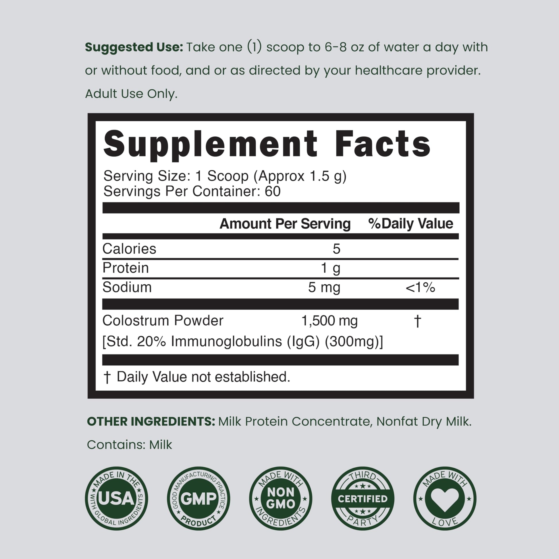 Colostrum Supplement Powder 90g (60 Servings of 1.5g Pure Bovine Colostrum Std. to Contain 20% IgG Immunoglobulins) Grass Fed Powder - No Fillers, Third Party Tested, Unflavored & Non-GMO DORADO NUTRITION Au supplements