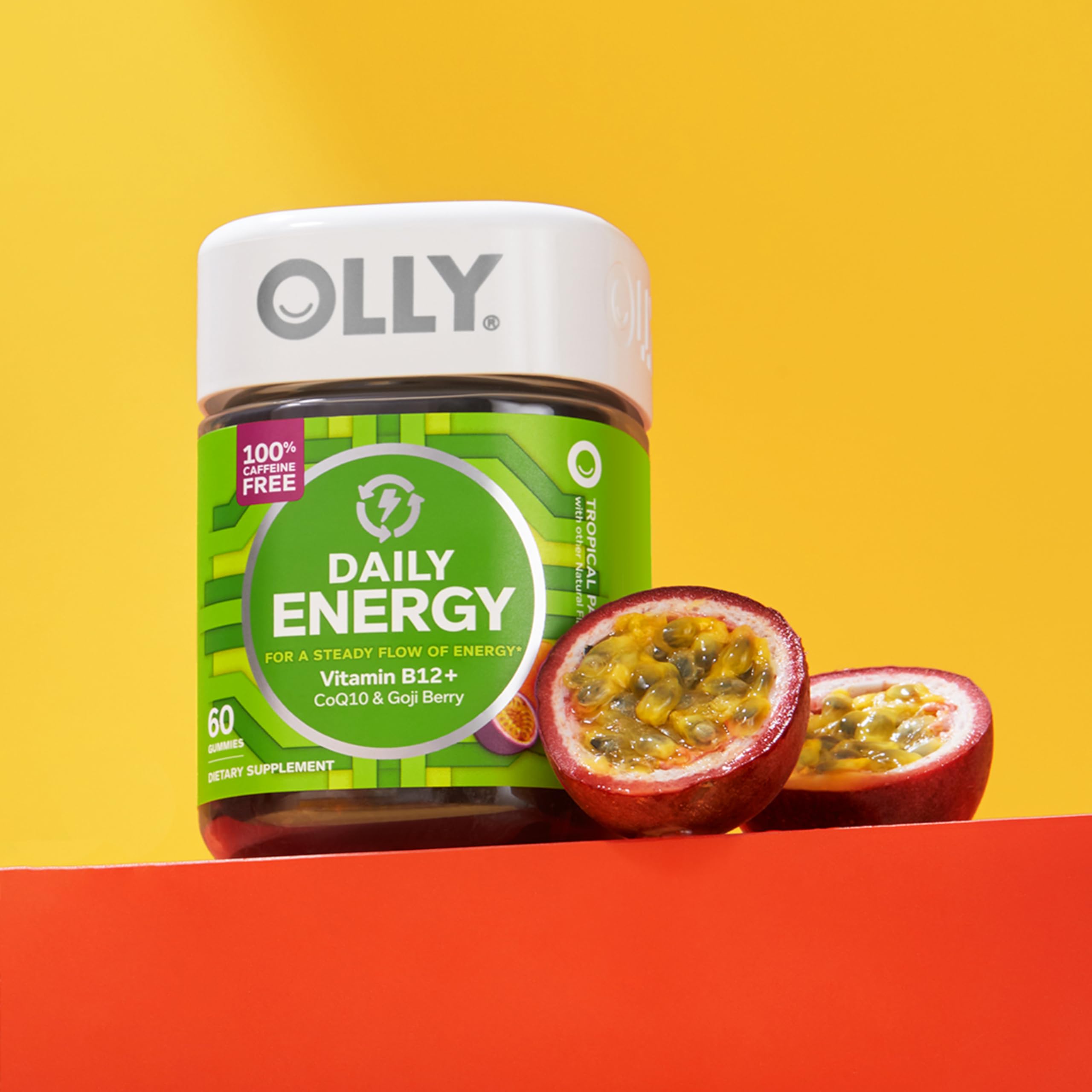 OLLY Daily Energy Gummy, Caffeine Free, Vitamin B12, CoQ10, Goji Berry, Adult Chewable Supplement, Tropical Flavor - 60 Count OLLY Au supplements