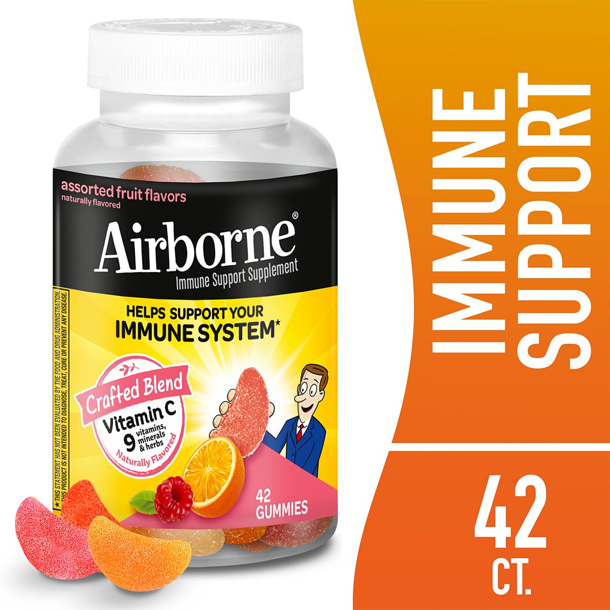 Airborne 750mg Vitamin C Immune Support Supplement Gummies for Adults, Assorted Fruit Flavor, Gluten Free Crafted Blend with Powerful Antioxidants Vitamins A C & E, 42 Gummies (2 Pack) Airborne Au supplements