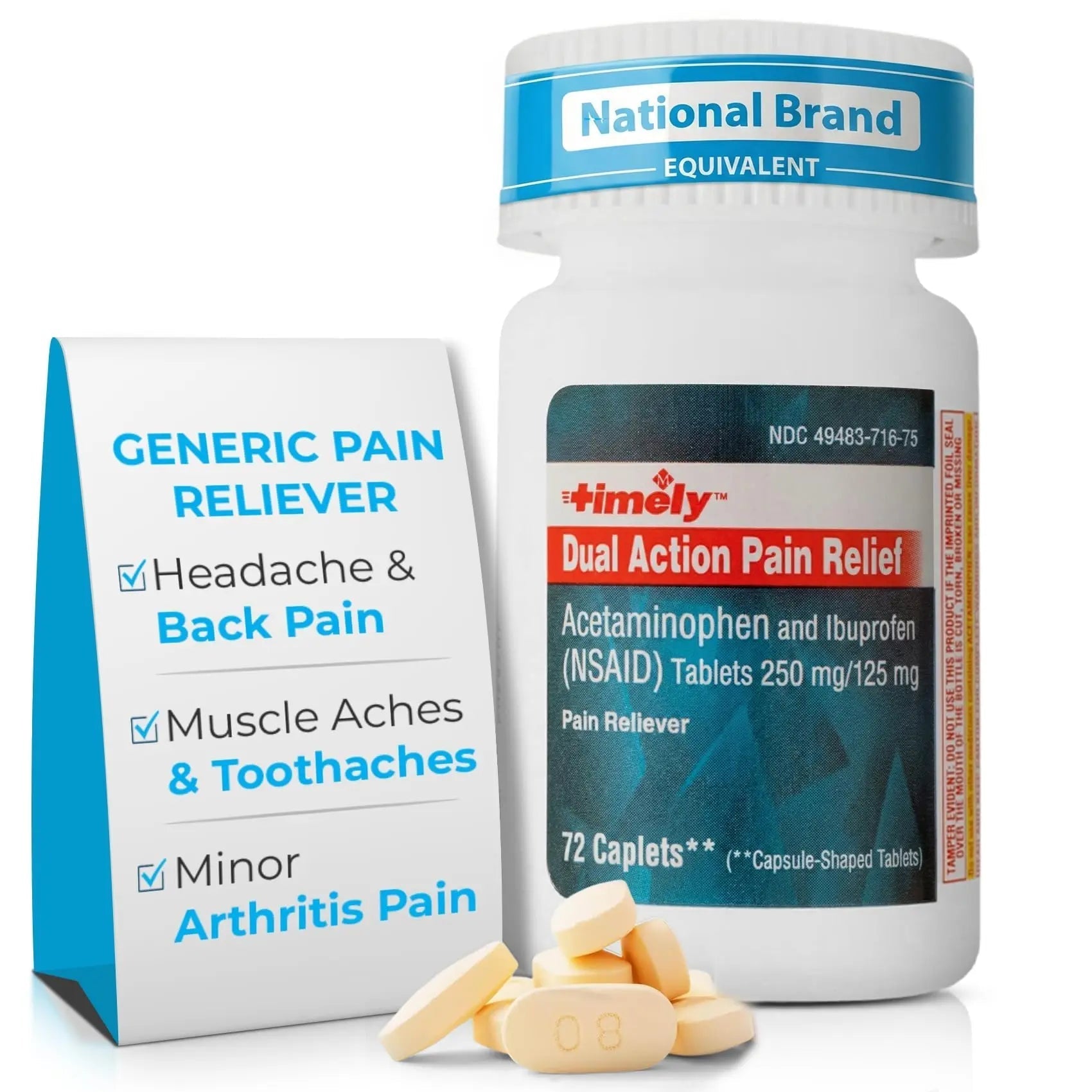 TIME-Cap Labs Dual Action Pain Reliever Acetaminophen 250mg & Ibuprofen 125mg – Back Pain, Arthritis & Headache Relief – National Brand Equivalent, Factory Direct NSAID - 72 Caplets TIME-CAP LABS, INC. Au supplements