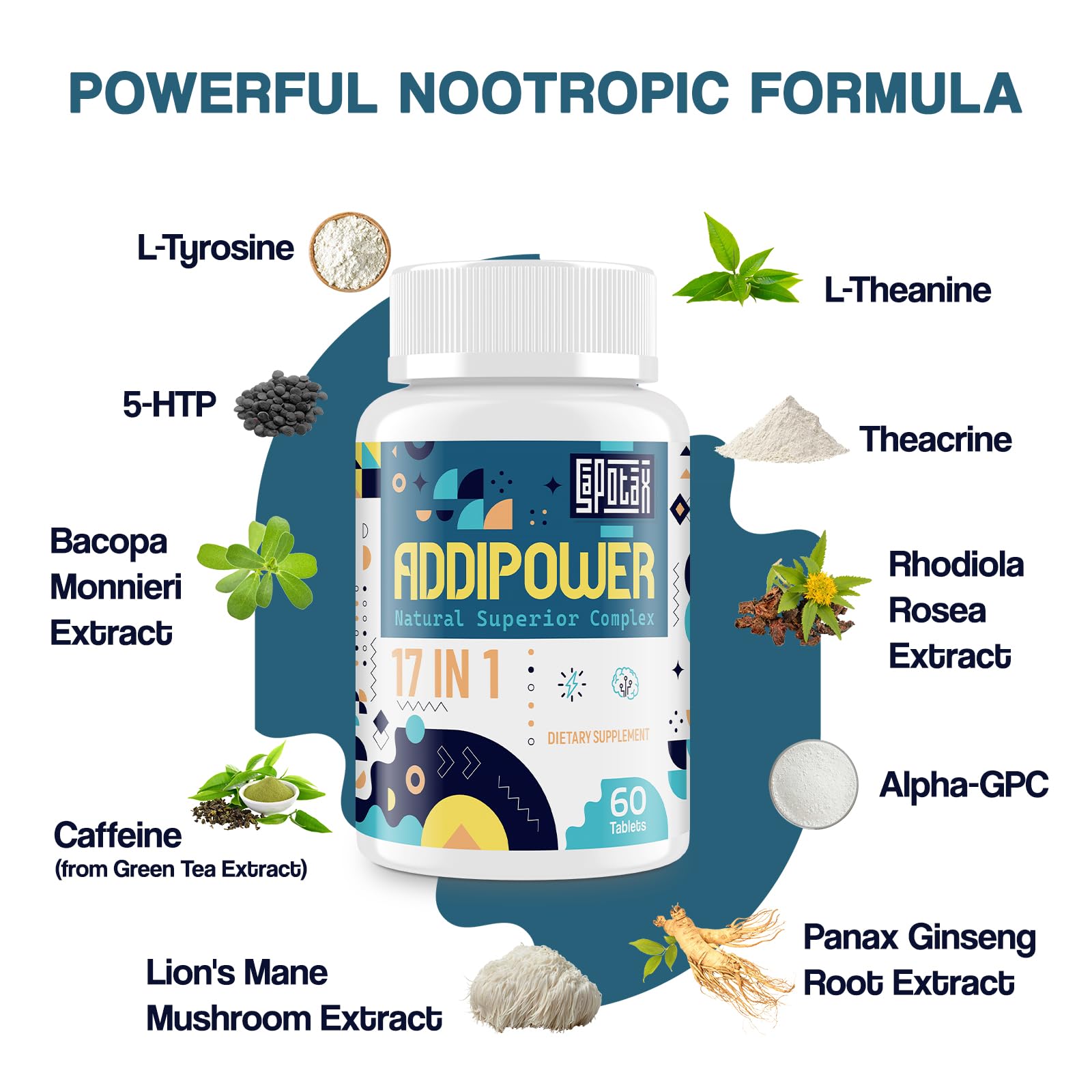 17-in-1 Brain Supplement for Memory and Focus | Nootropic Brain Supplement for Mental Clarity, Concentration, Alertness | Natural Nootropics with Herbal Extracts, Vitamins & Amino Acids (60 Tablets) Sapotax Au supplements