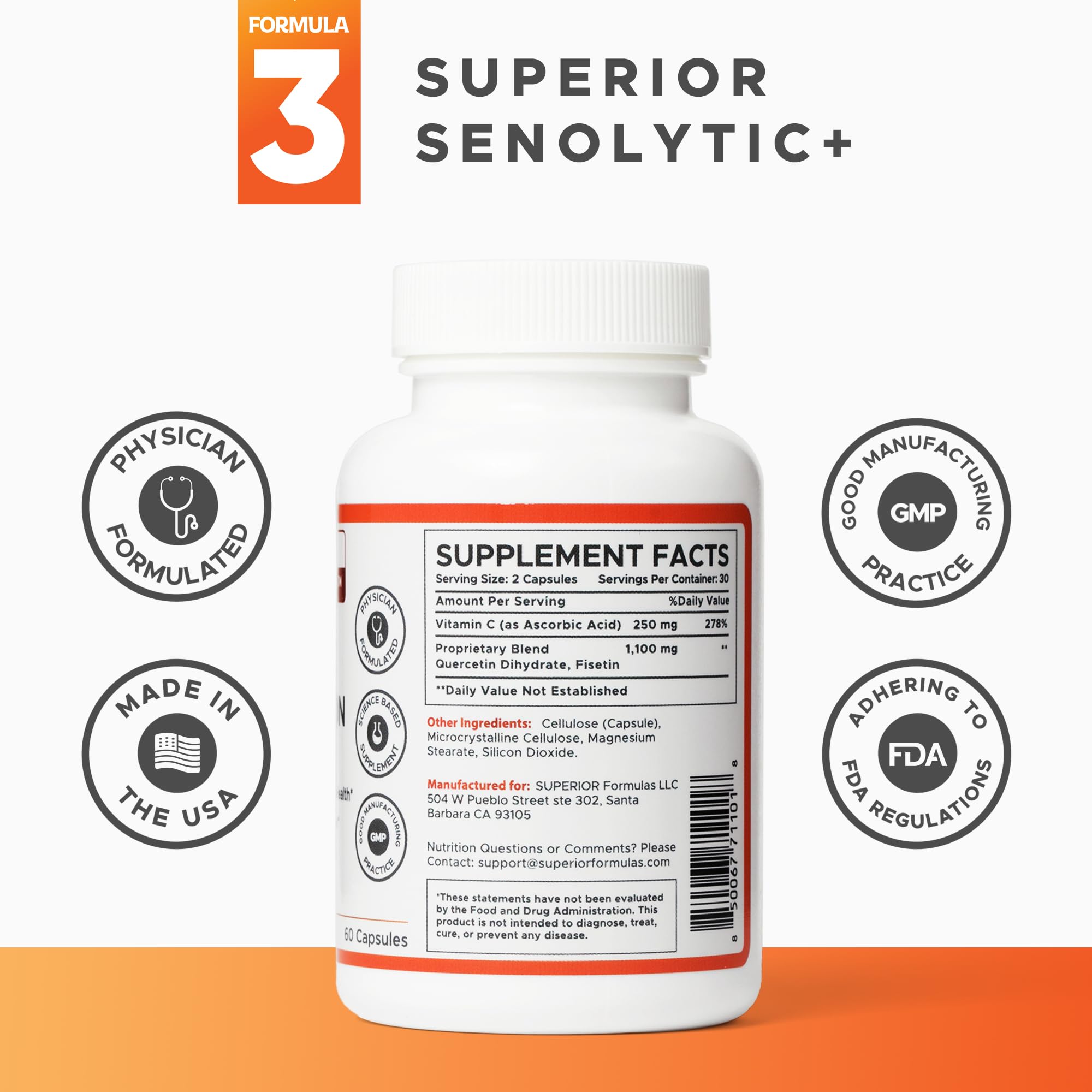 Superior Formulas | Superior SENOLYTIC+ | Fisetin-Quercetin Complex | Physician-Formulated and Science-Based Supplement for Adults 18+ | Promotes Cellular Repair | Boosts Longevity & Healthspan Superior Formulas LLC Au supplements