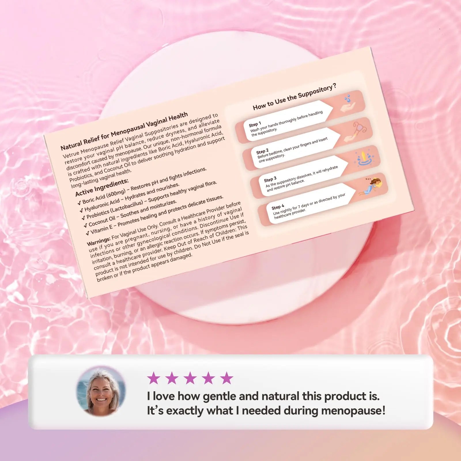Vetrue Menopause Relief Vaginal Suppositories, Non-Hormonal, All-Natural Formula with Boric Acid, Hyaluronic Acid, Probiotics, Coconut Oil & Vitamin E, Soothes Vaginal Dryness & Discomfort(12 Inserts) vetrue Au supplements