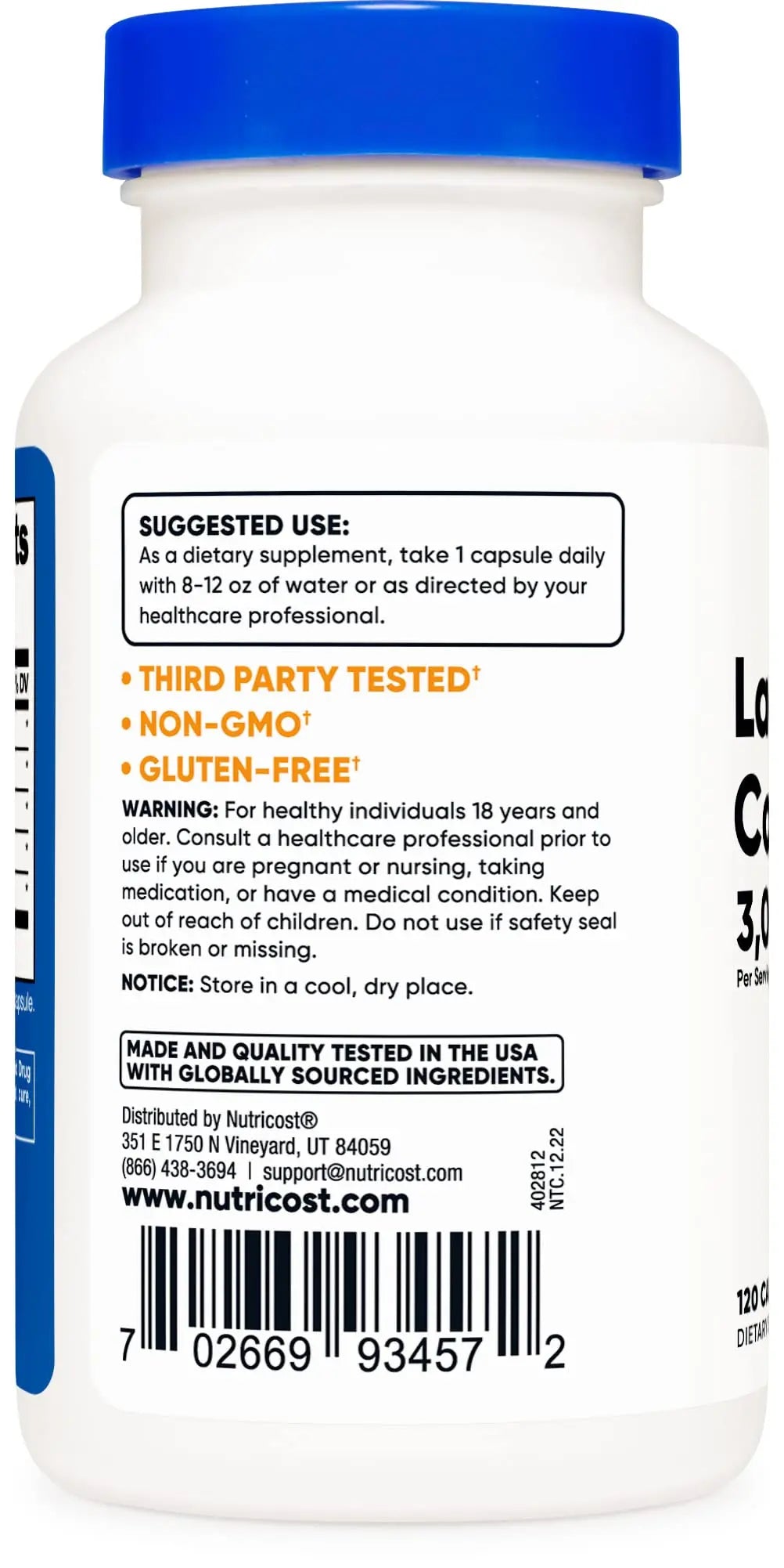 Nutricost Lactase Enzyme Complex 3,000 FCC ALU, 120 Vegetarian Capsules - Non-GMO Nutricost Au supplements