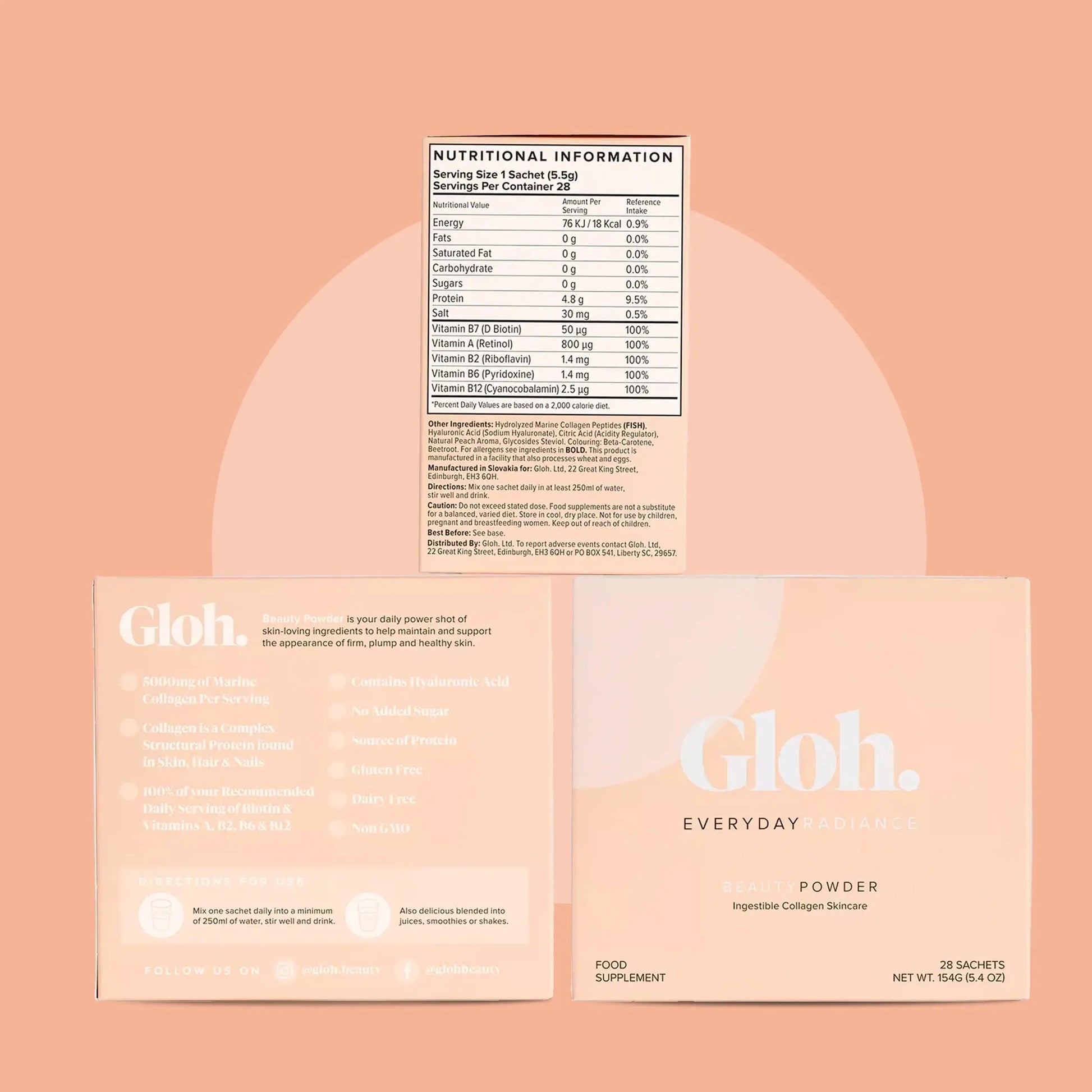 Gloh. Marine Collagen Powder for Women - Peach Flavor Collagen Supplements for Women with Hyaluronic Acid, Vitamin A, B2, B6 Gloh. Au supplements