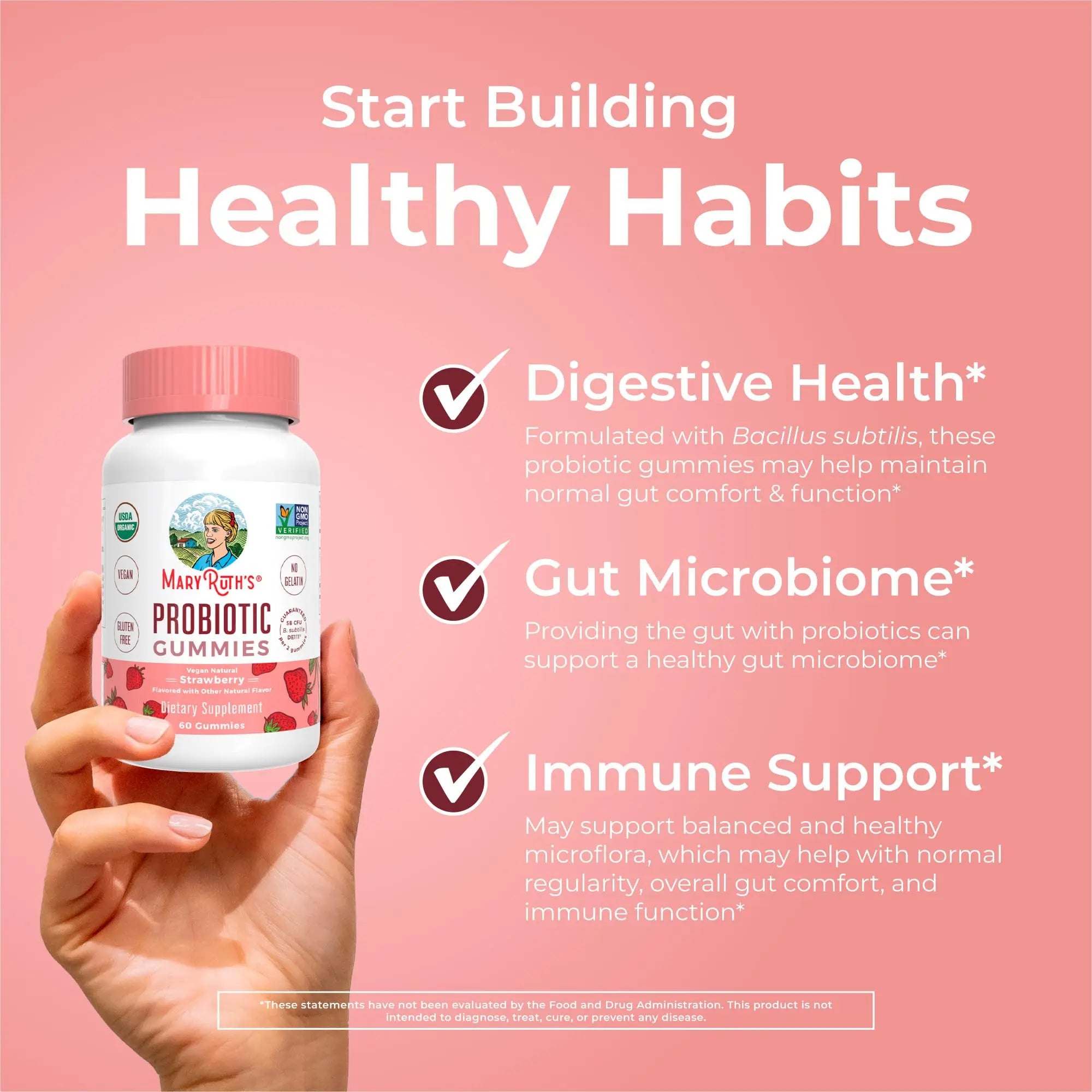 MaryRuth Organics USDA Organic Probiotic Gummies |Probiotics forWomen & Men Digestive Health & Gut Comfort Supplement 5 Billion CFU | Immune & Digestive Support | Vegan | Non-GMO | 60 Count MARYRUTH'S Au supplements