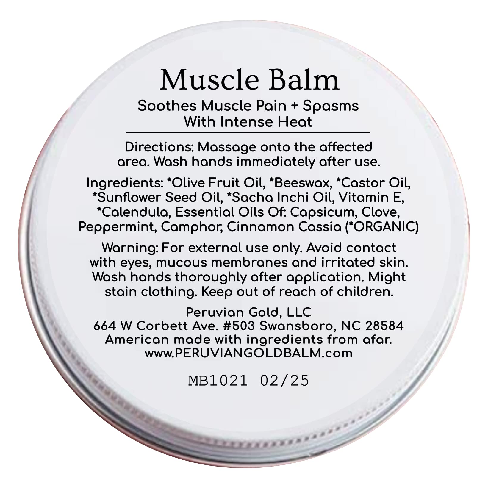 Sore Muscle Balm - Peruvian Gold Intense Heat Therapy Muscle Rub. 500K Scoville Heat Units Melts Away Sore, Painful Muscles. 2oz Peruvian Gold Au supplements
