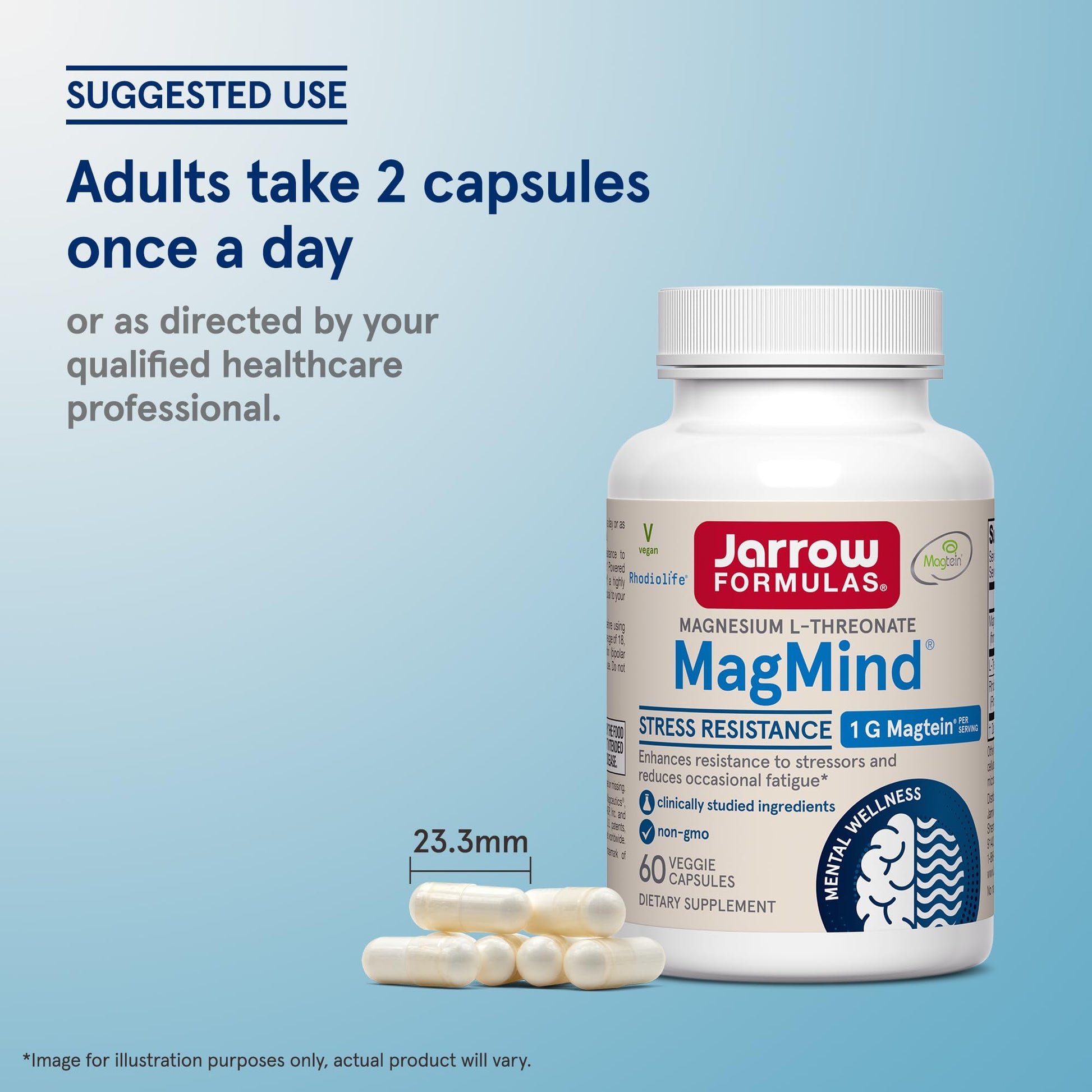 Jarrow Formulas Magnesium L-Threonate, MagMind Stress Resistance with L-Theanine and Rhodiolife, High Absorption Magnesium, Stress Relief and Mood Support, 60 Veggie Capsules, Up to a 30 Day Supply Jarrow Formulas Au supplements