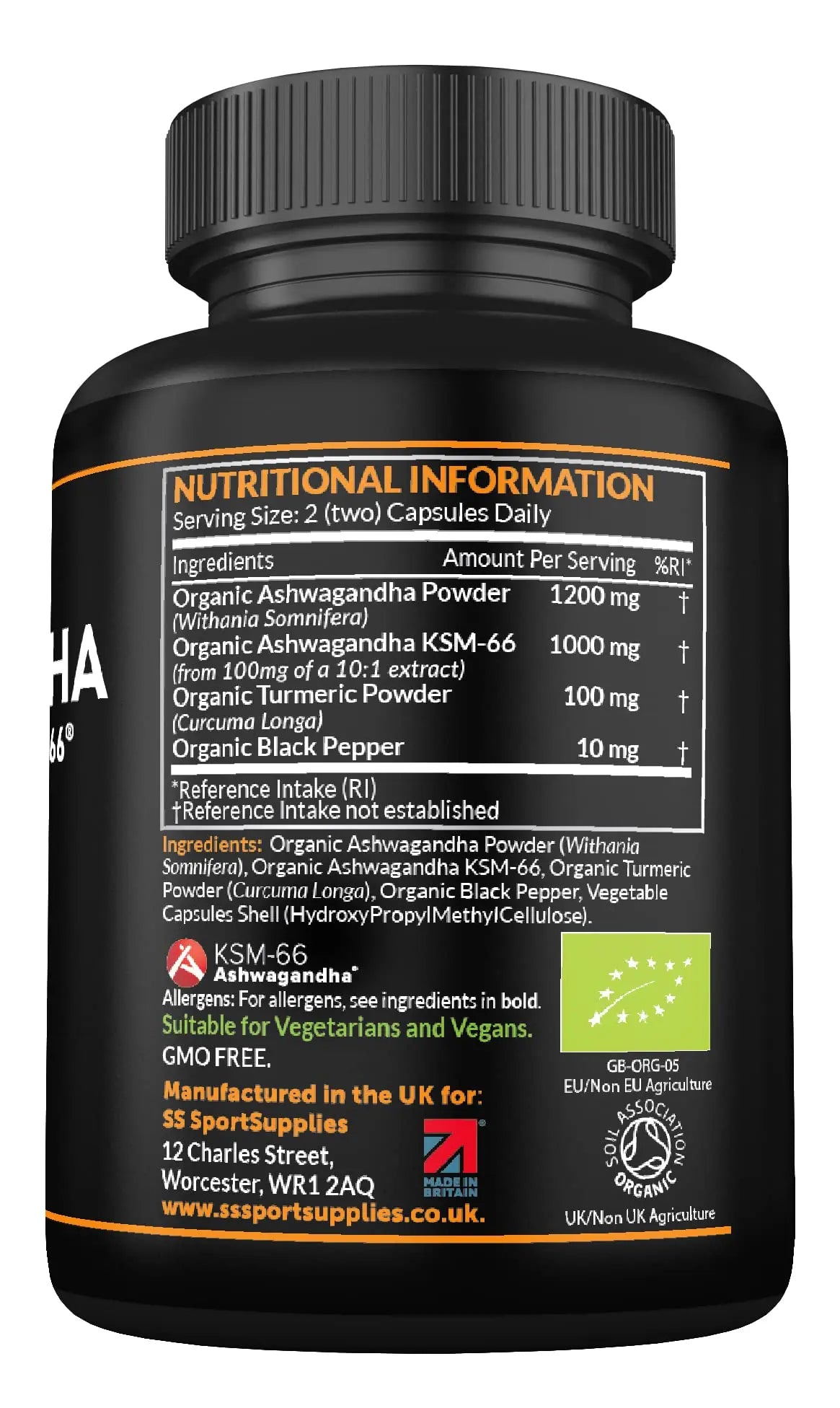 Organic Ashwagandha Capsules 1200mg Boosted with 100mg of Organic KSM-66 SS Sport Supplies Au supplements