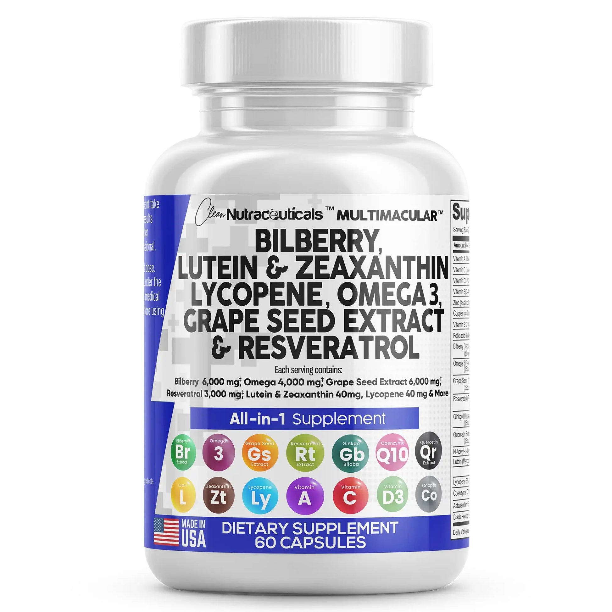 Eye Health Vitamins with Bilberry 6000mg Lutein & Zeaxanthin 40mg Lyco Clean Nutraceuticals Au supplements