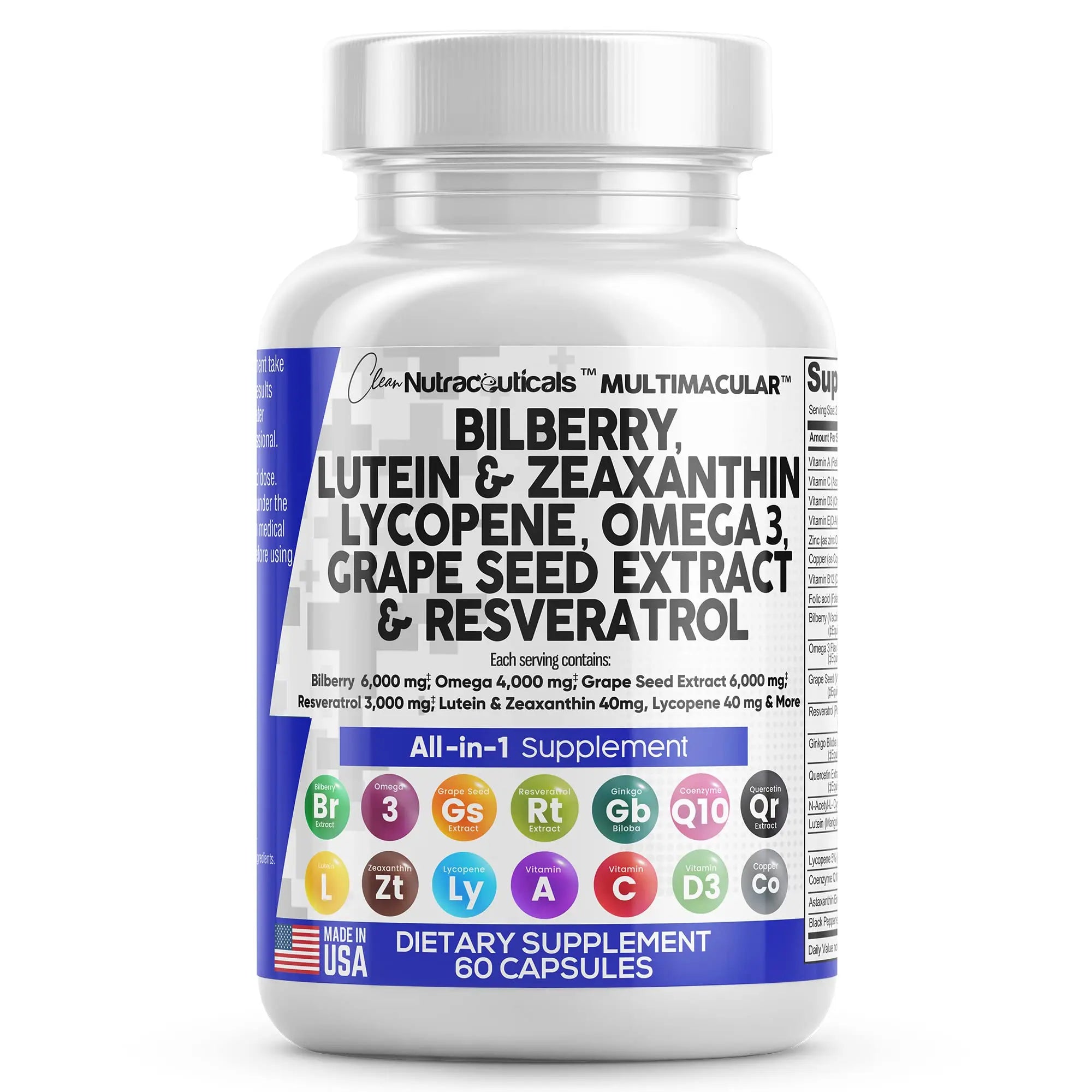 Eye Health Vitamins with Bilberry 6000mg Lutein & Zeaxanthin 40mg Lyco Clean Nutraceuticals Au supplements