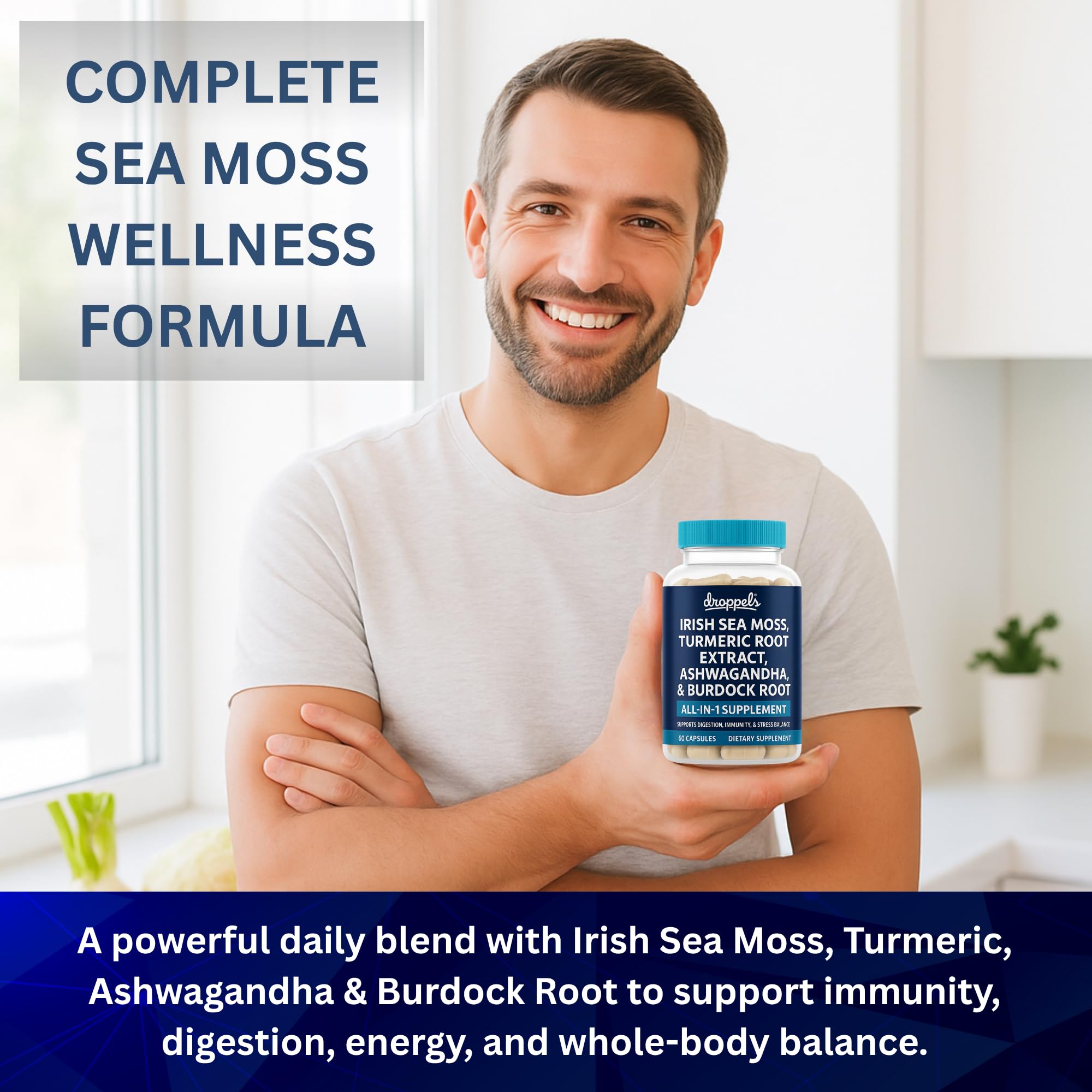 Droppels Irish Sea Moss Capsules with Turmeric Root, Ashwagandha, Black Pepper & Burdock Root – Natural Mineral Blend for Immune, Digestion, Joint & Energy Support – Vegan, Non-GMO – 60 Capsules Droppels Au supplements