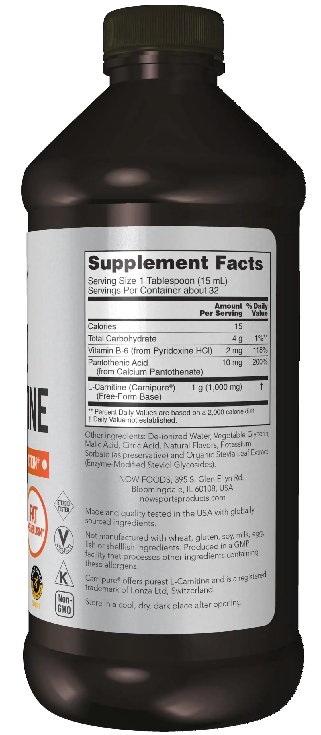 NOW Sports Nutrition, L-Carnitine Liquid 1,000 mg, Highly Absorbable, Tropical Punch NOW Au supplements