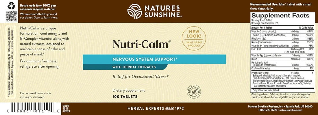 Nature's Sunshine Nutri-Calm- Herbal Stress Relief Supplement for Natural Relief, Mood Support and Boost, Nervous System Support - 100 Count Nature's Sunshine Au supplements