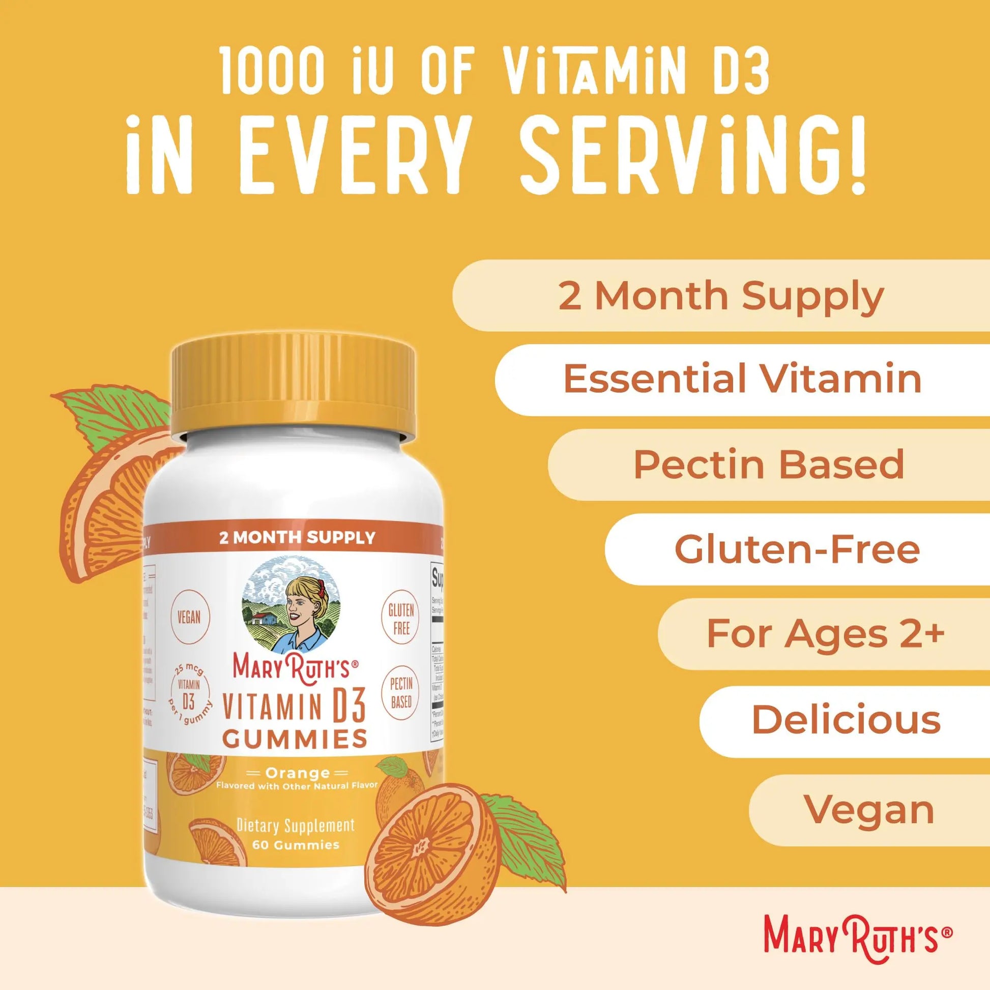 MaryRuth Organics Vitamin D3 Gummies | 2 Month Supply | Adults & Kids Vitamin D Gummy | Immune Support Supplement | VIT D3 1000IU for Bone Health&Muscle Function | Vegan | Non-GMO | Gluten Free | 60 MARYRUTH'S Au supplements