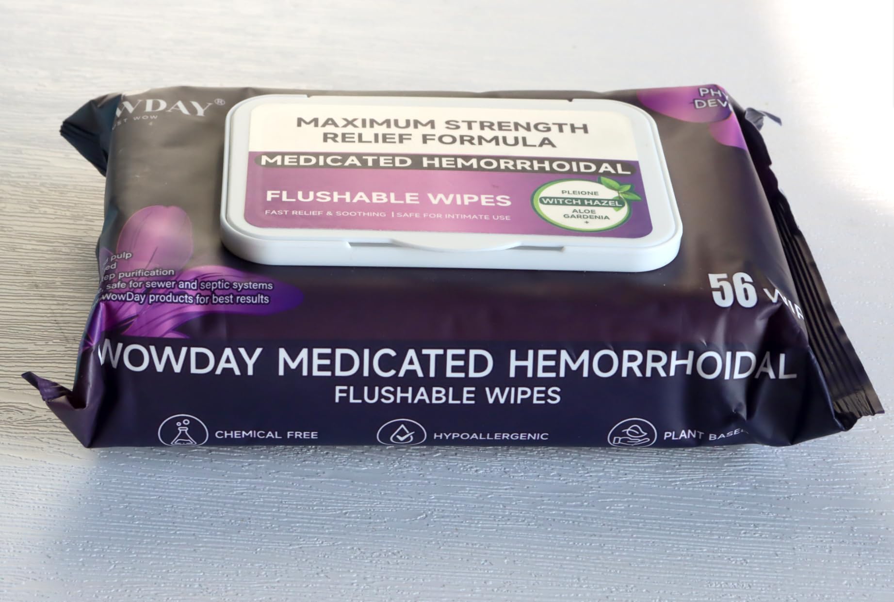 Wowday Flushable Hemorrhoid Wipes | Maximum Strength Witch Hazel Wipes | 56 Count Fragrance Free Adult Hemorrhoids Medicated Witch Hazels Wipe for Butt Hemorrhoidal Itch WowDay Au supplements