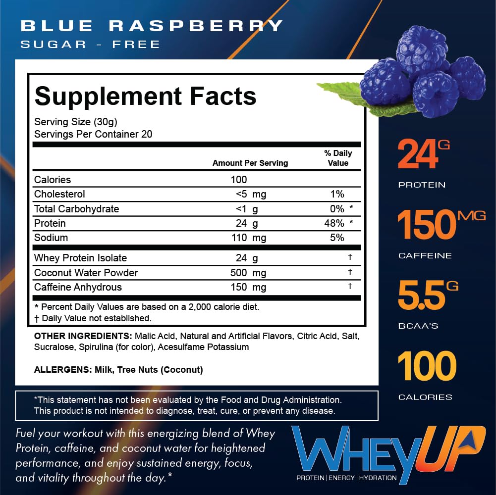 WheyUP Clear Whey Isolate Protein Powder, Blue Raspberry - 150mg Caffeine - 20 Servings WheyUP Au supplements