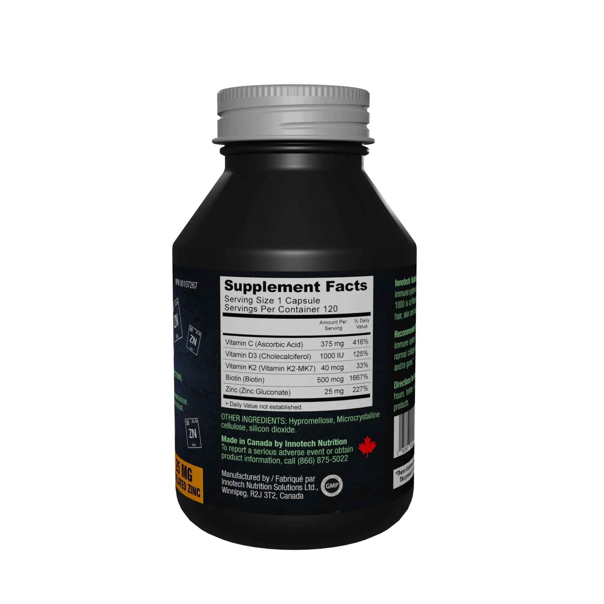 Innotech Nutrition Zinc Plus Immune Hair Skin & Nails Support Chelated Zinc Vitamin D3 & Biotin 120 Vegan Capsules Innotech Nutrition Solutions Au supplements