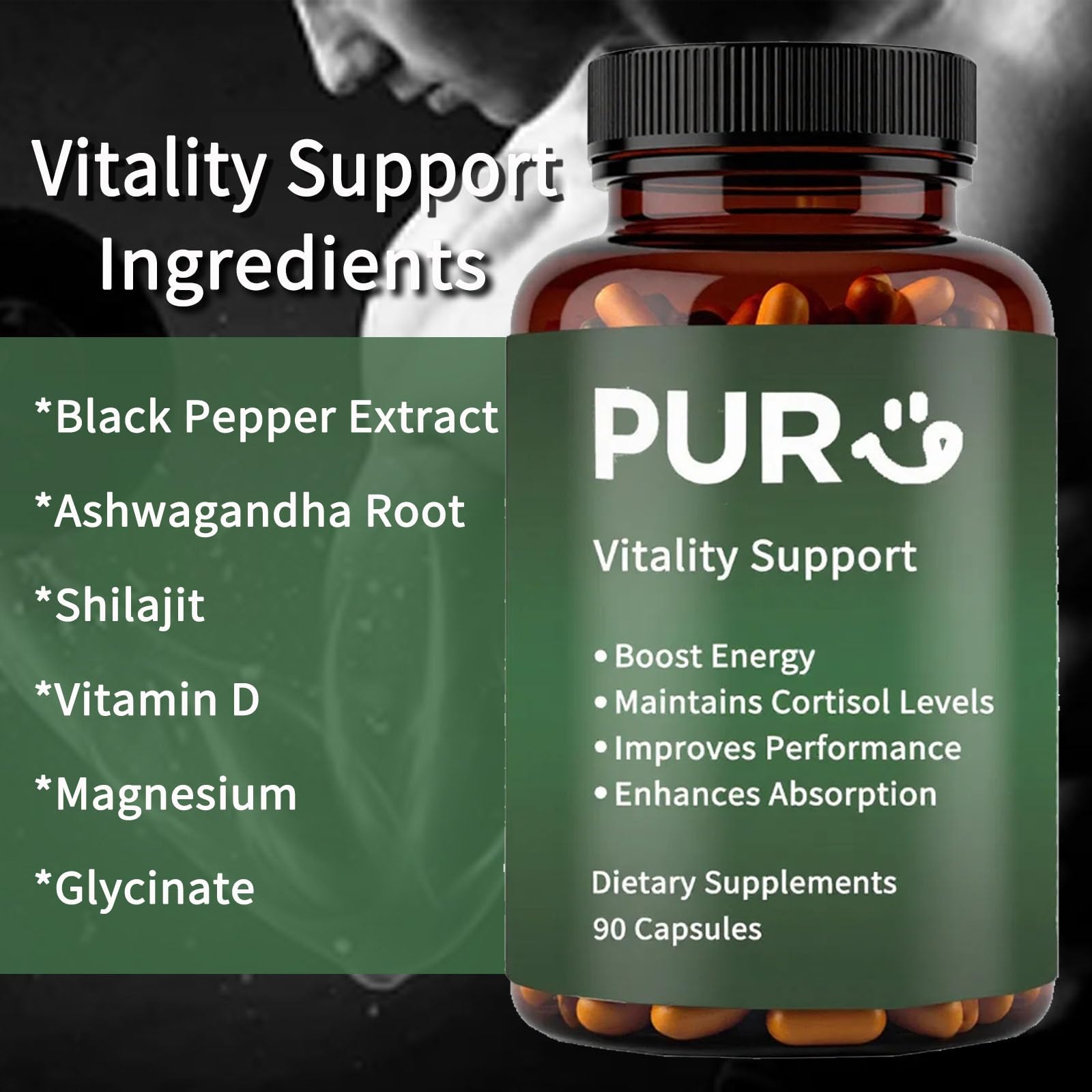 Maidlure Vitality Support - Men's Pills Blend with Ashwagandha, Shilajit, Black Pepper Extract & Vitamin | Natural & Organic Energy Enhancement - 90 Capsules Maidlure Au supplements
