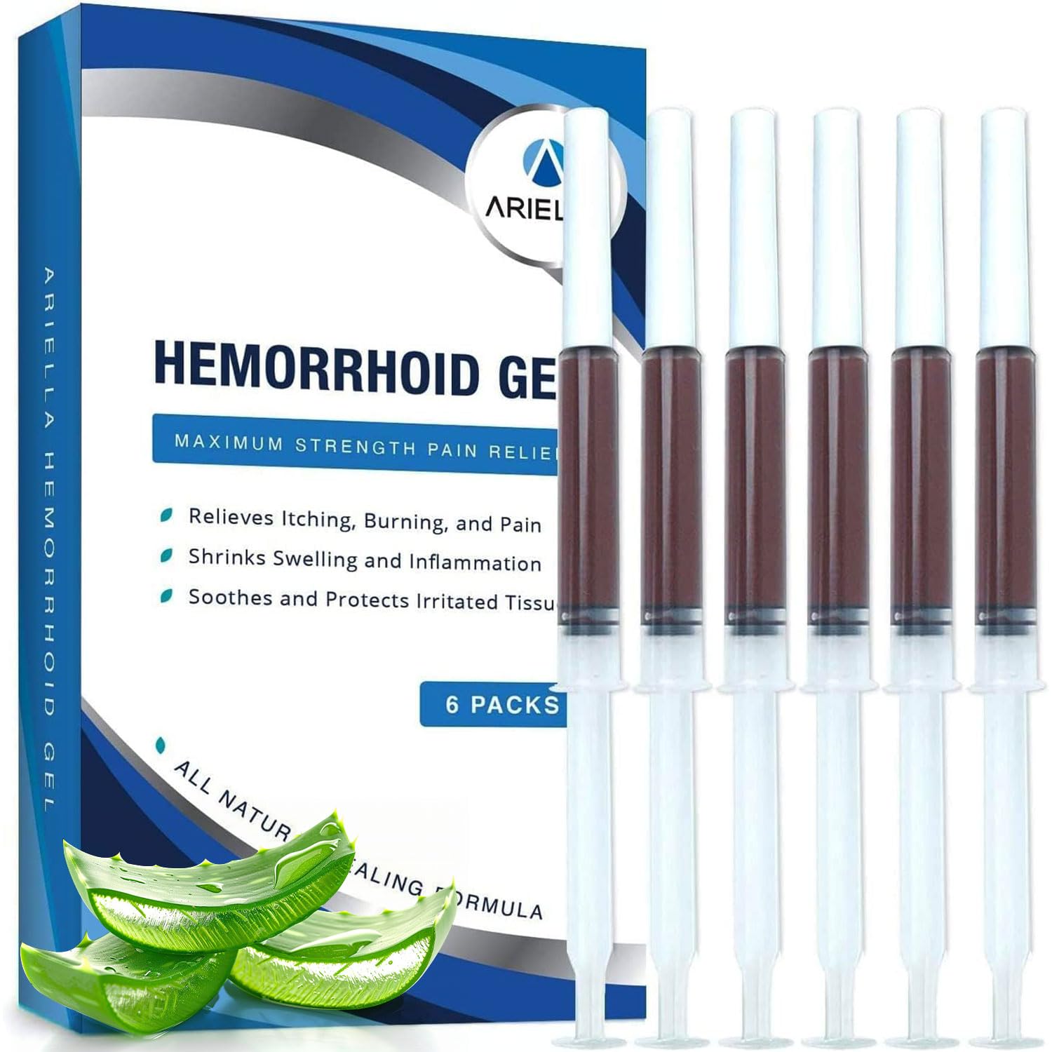 Ariella Hemorrhoid Treatment Suppository Gel: Natural & Herbal - Relieve Itching Burning Discomfort - Internal Relief - New Rounded Applicator - Nighttime Use (Pack of 6, Old) Ariella Au supplements