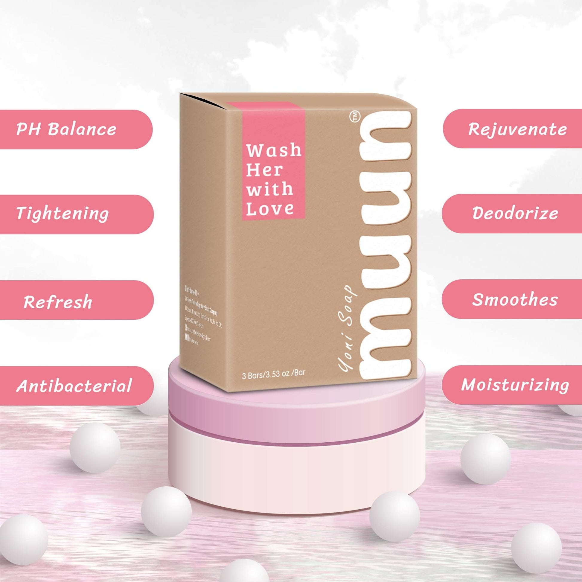 Muun Yoni Soap Bar - Pack 3 Ph Balance Probiotics & Natural Ingredients - Gentle Cleansing Formula Muun Au supplements