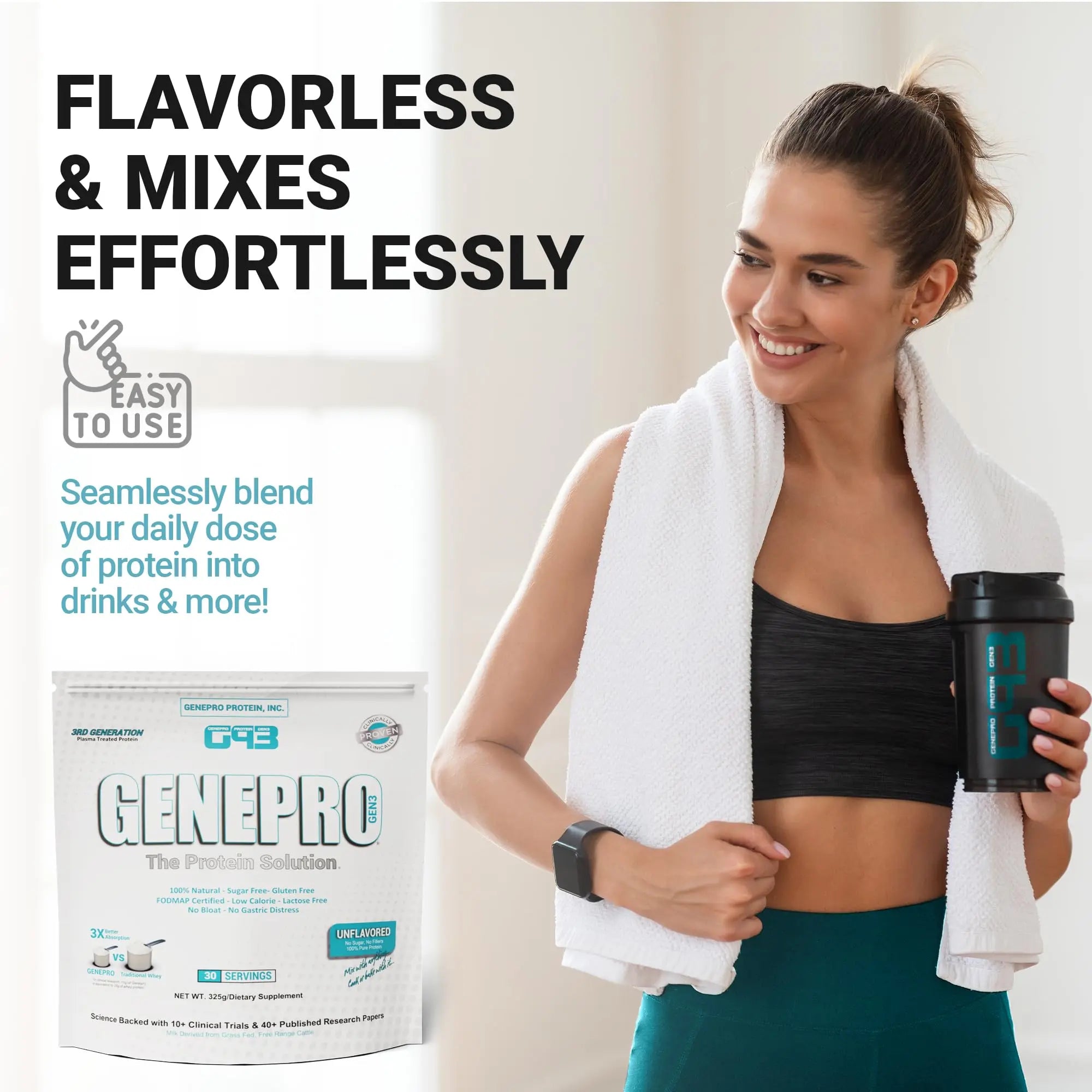 Genepro Unflavored Protein Powder - New Formula - Lactose-Free, Gluten-Free, & Non Genepro Gen. 3 The Protein Solution Au supplements
