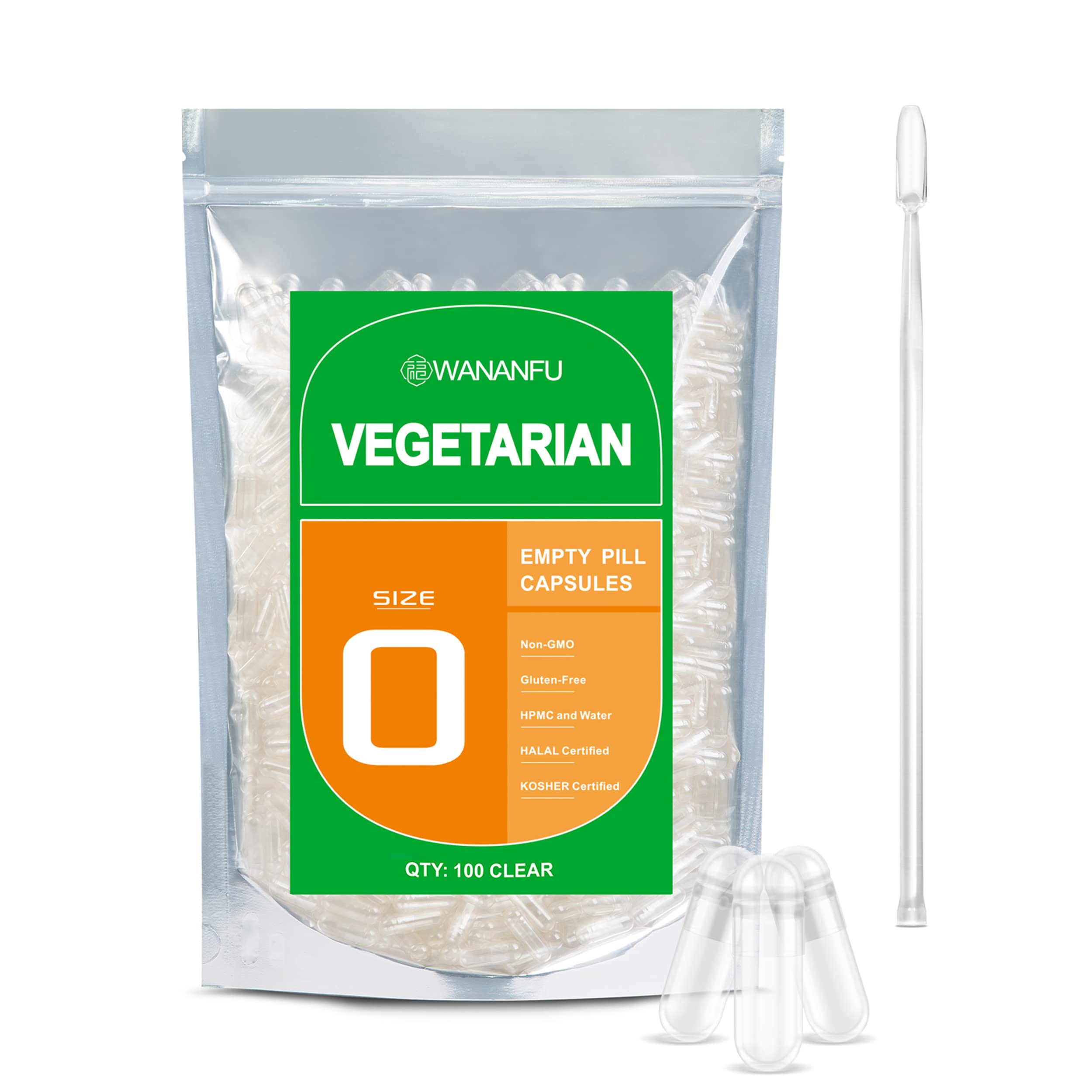 wananfu Size 0 Empty Capsules Vegetarian (100 Count) Bundle with Micro Lab Spoon, Clear Fillable Veggie Pill Capsules Size 0 for Making Your Own Supplements wananfu Au supplements