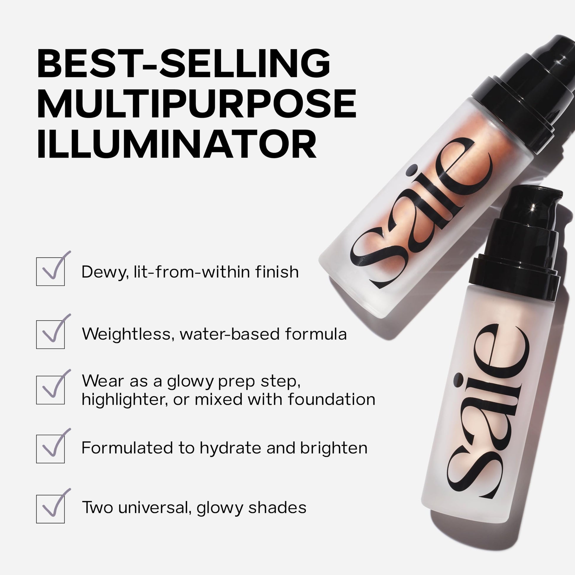 Saie Mini Glowy Super Gel Lightweight llluminator & Makeup Primer - Sunglow (0.5 oz) + Dew Blush - Lightweight Liquid Blush with a Blendable + Buildable Cream Finish - Rosy (.40 oz) Saie Au supplements