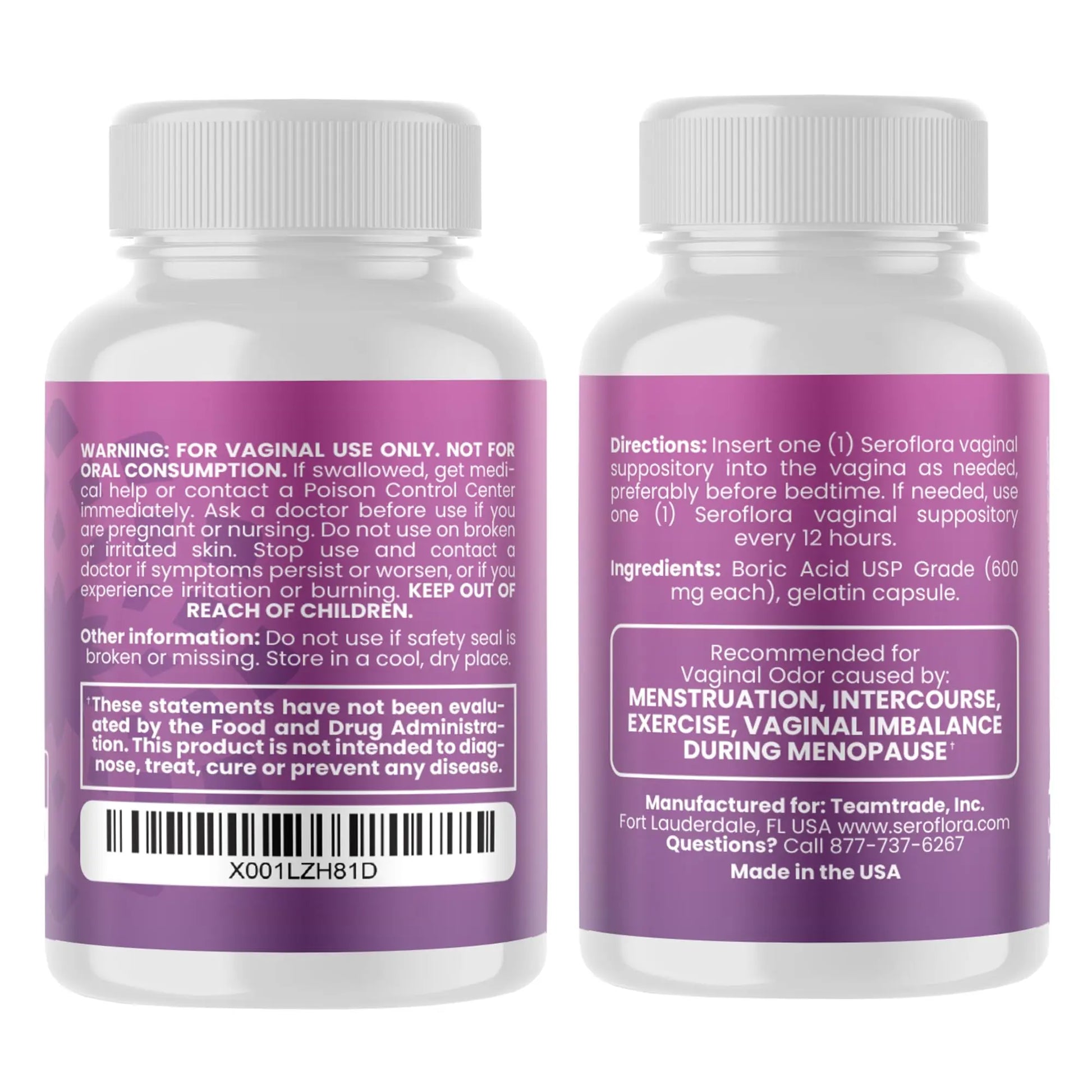 Seroflora Boric Acid Vaginal Suppositories for Women + 1 Suppository Applicator - Helps Support Vaginal Odor pH Balance, Yeast Infection and Bacterial Vaginosis Seroflora Au supplements