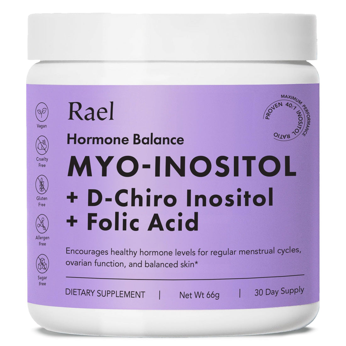 Rael Hormone Balance for Women, Inositol Powder Supplement - Vitamin B8, 40:1 Proven Ratio, Folic Acid for Ovarian Function (30 Servings) Rael Au supplements