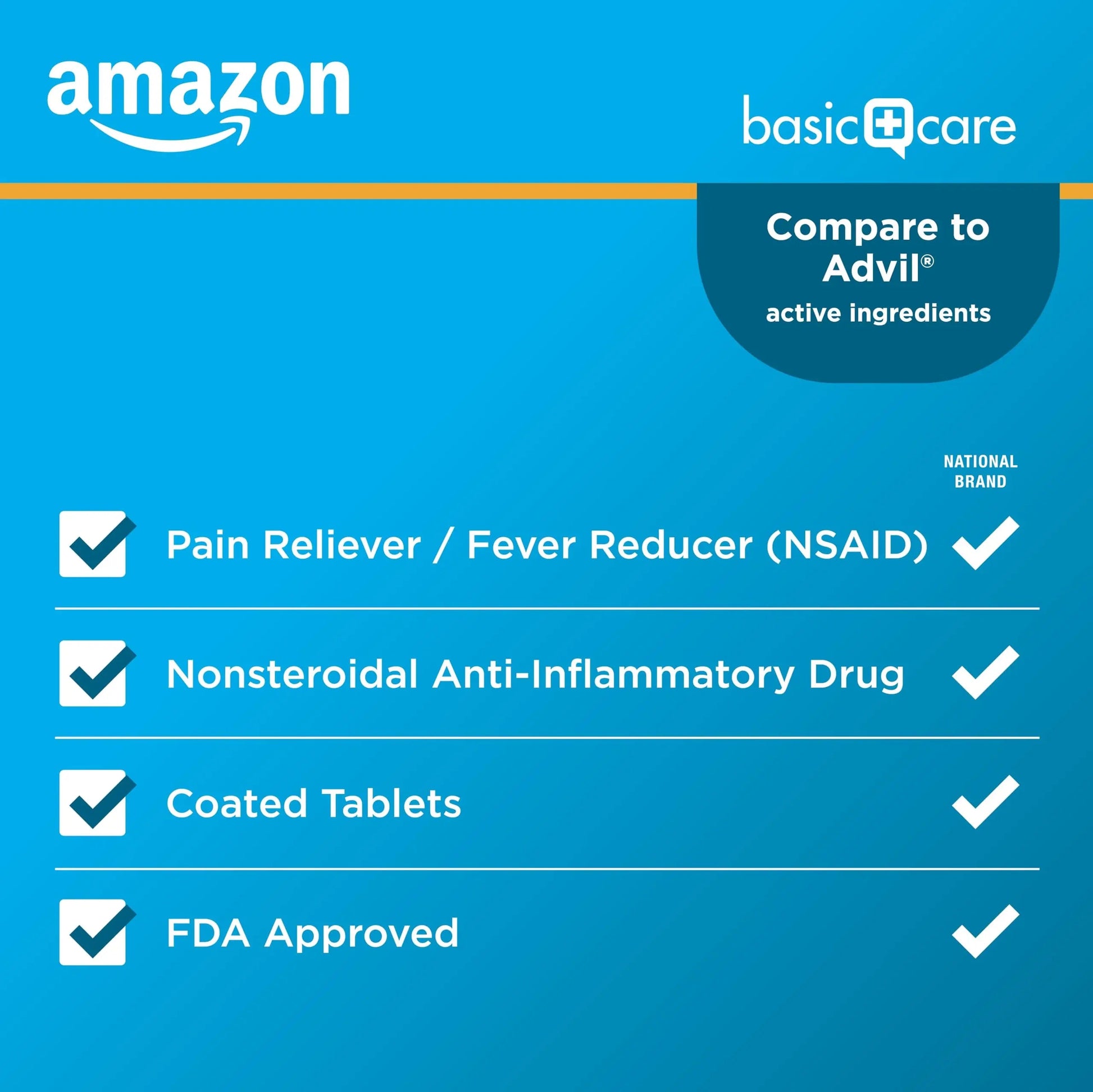 Amazon Basic Care Ibuprofen Tablets, Fever Reducer and Pain Relief from Body Aches, Headache, Arthritis Pain and More, Brown 200 Count Amazon Basic Care Au supplements