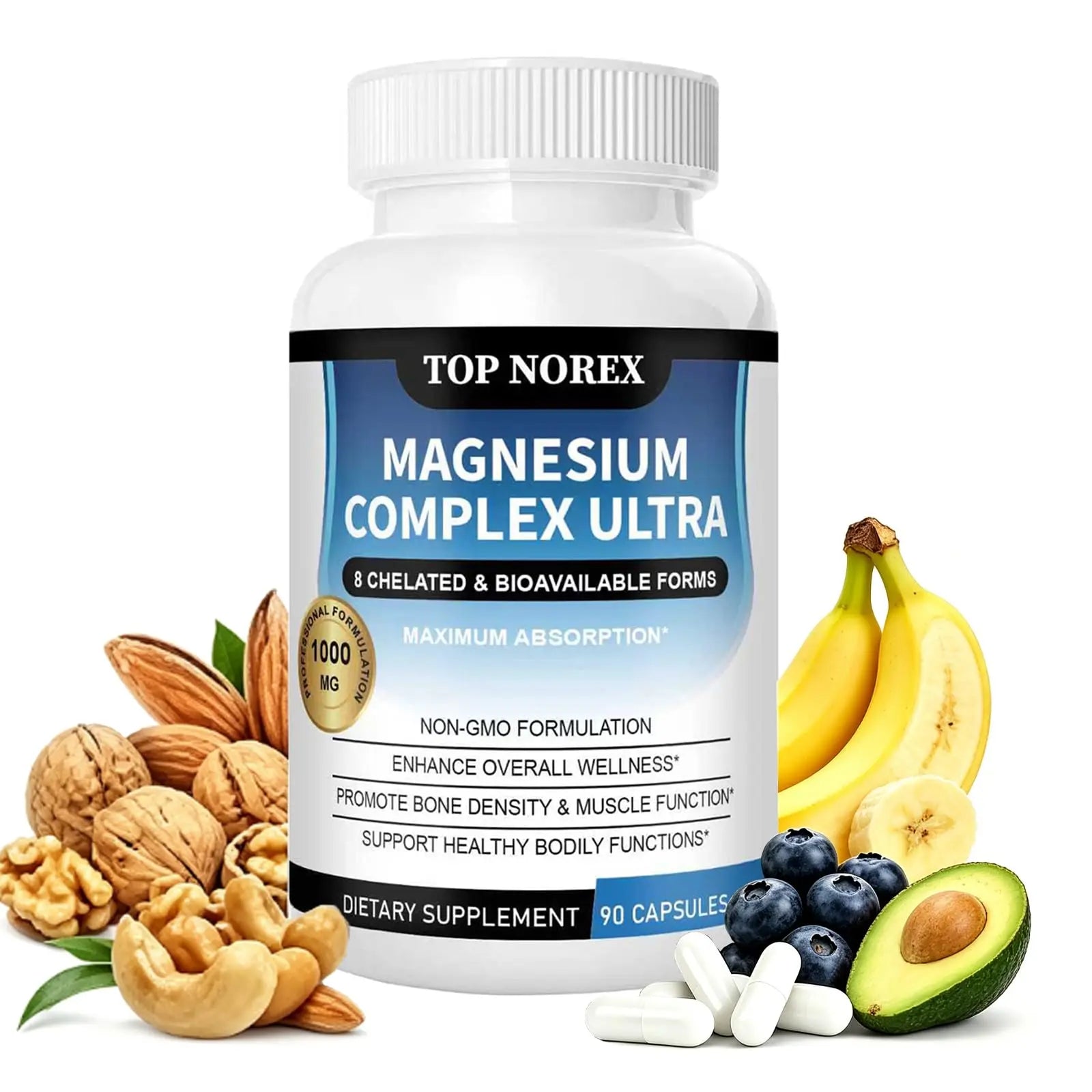 Top Norex Magnesium Complex Ultra - 8 Elemental 1000mg Magnesium Blend, Easy Absorption, 90 Capsules (1) Top Norex Au supplements